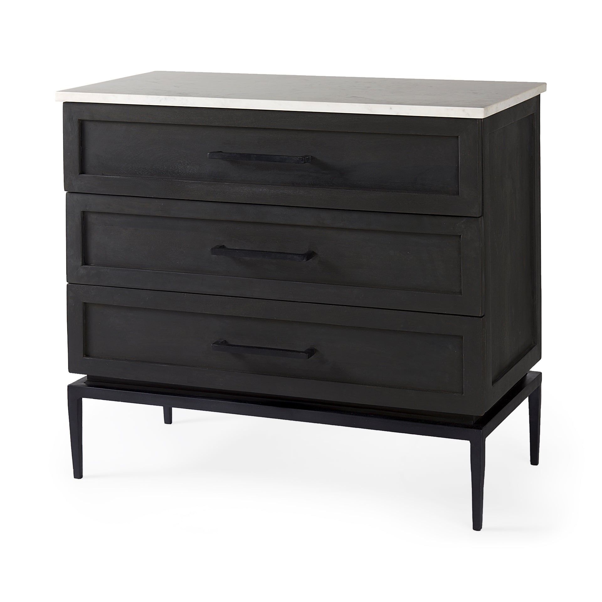 Divina Black - Brown Wood w/ White Marble Top and Black Metal Base Accent Cabinet - Central Designs
