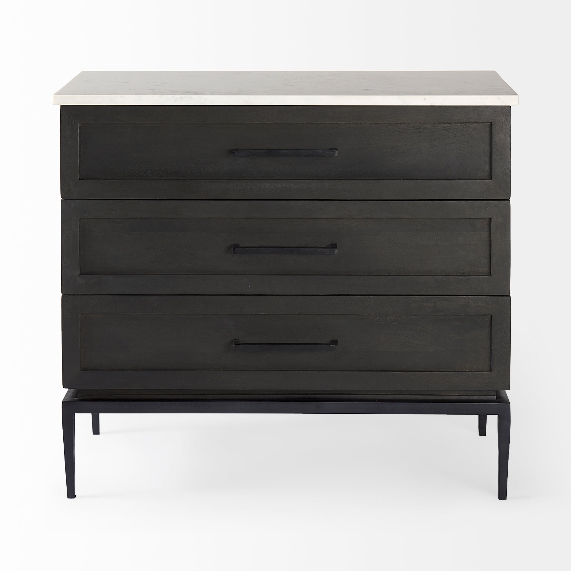 Divina Black - Brown Wood w/ White Marble Top and Black Metal Base Accent Cabinet - Central Designs