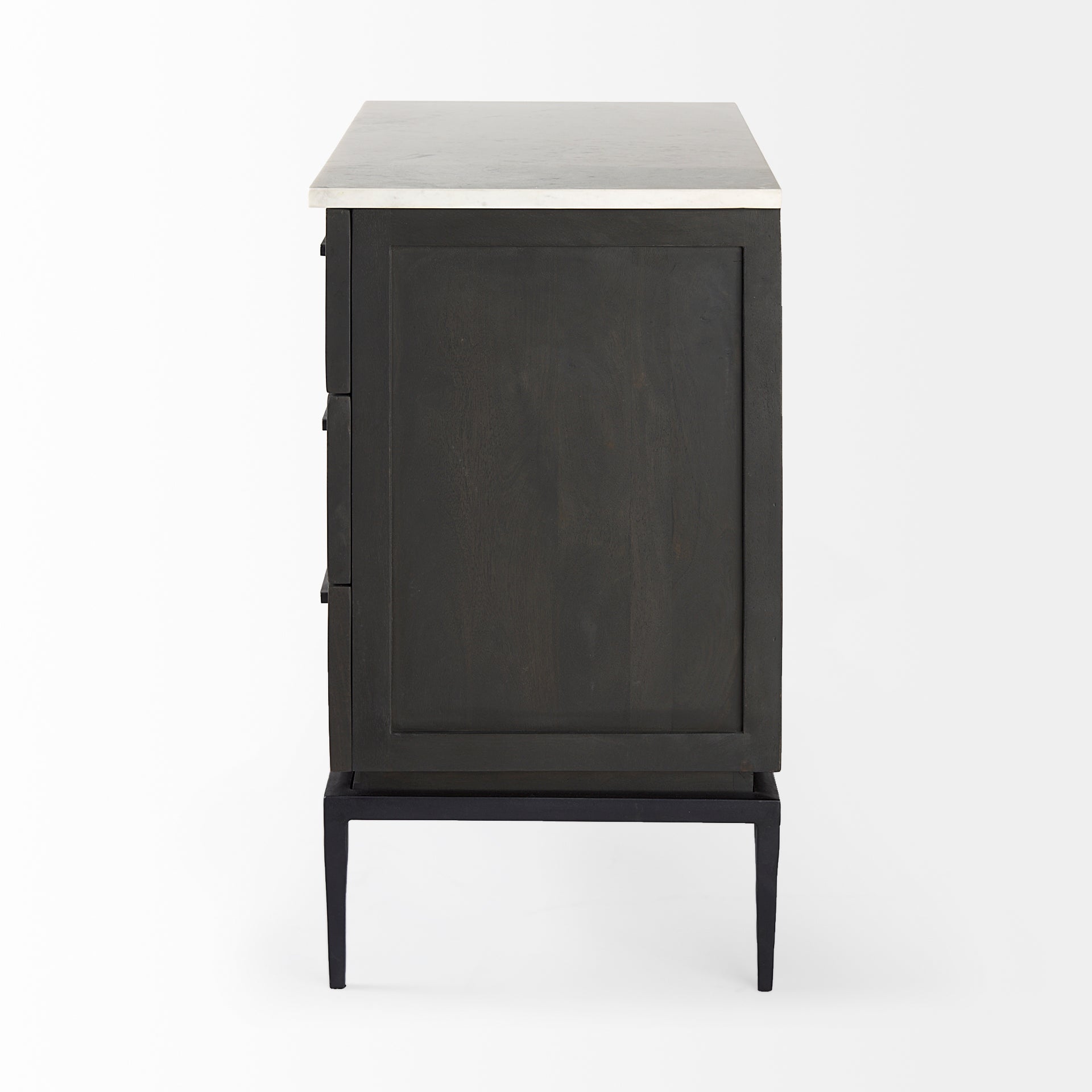 Divina Black - Brown Wood w/ White Marble Top and Black Metal Base Accent Cabinet - Central Designs