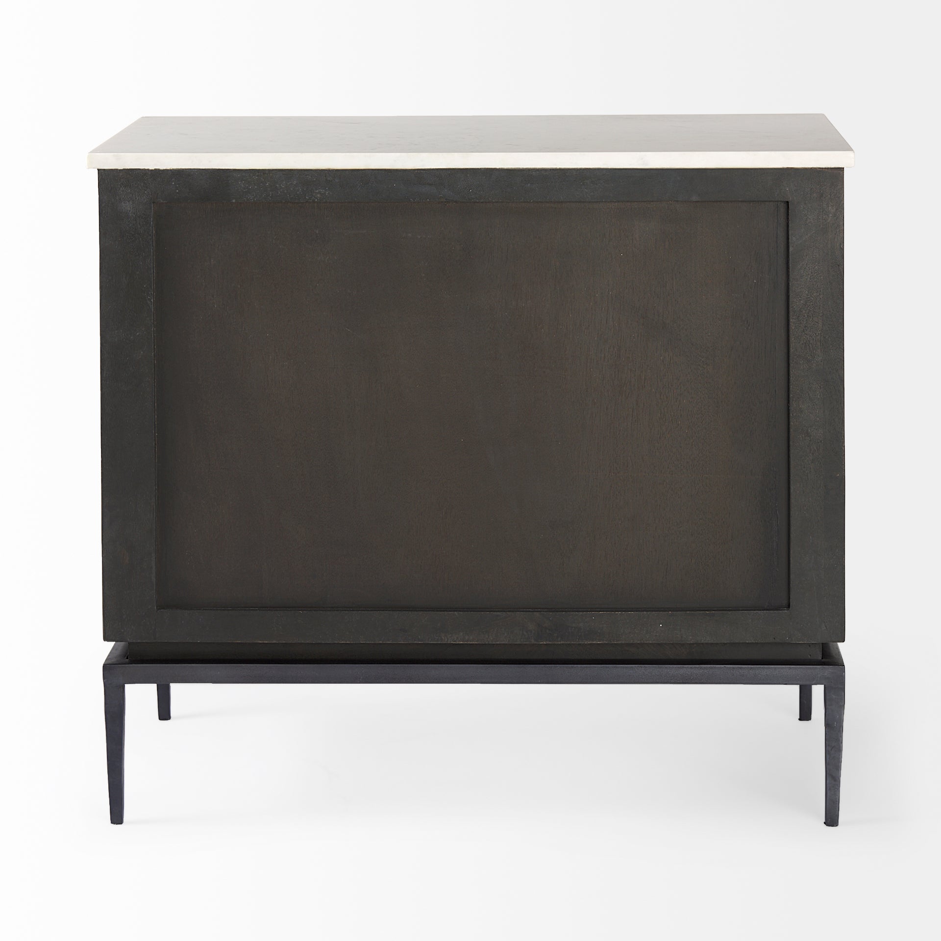 Divina Black - Brown Wood w/ White Marble Top and Black Metal Base Accent Cabinet - Central Designs