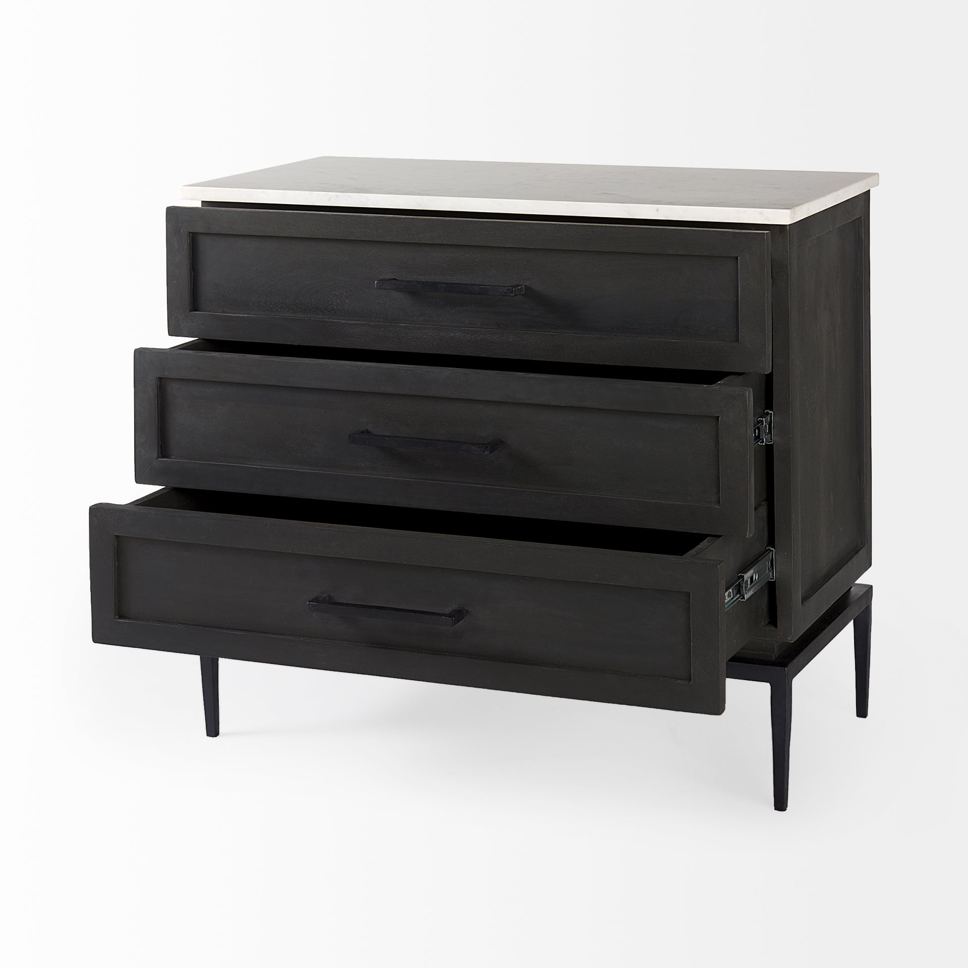 Divina Black - Brown Wood w/ White Marble Top and Black Metal Base Accent Cabinet - Central Designs