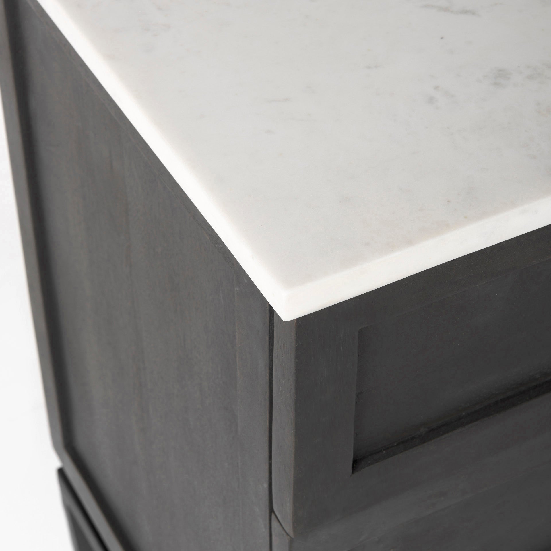 Divina Black - Brown Wood w/ White Marble Top and Black Metal Base Accent Cabinet - Central Designs