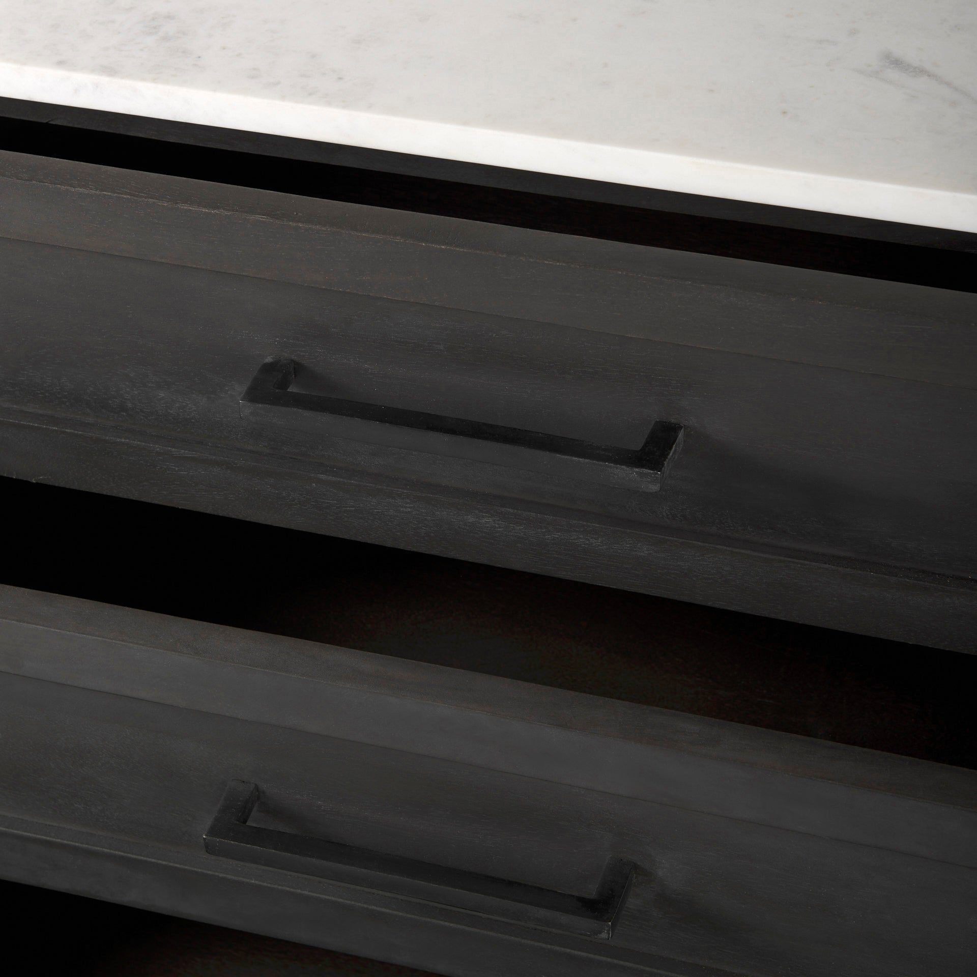 Divina Black - Brown Wood w/ White Marble Top and Black Metal Base Accent Cabinet - Central Designs