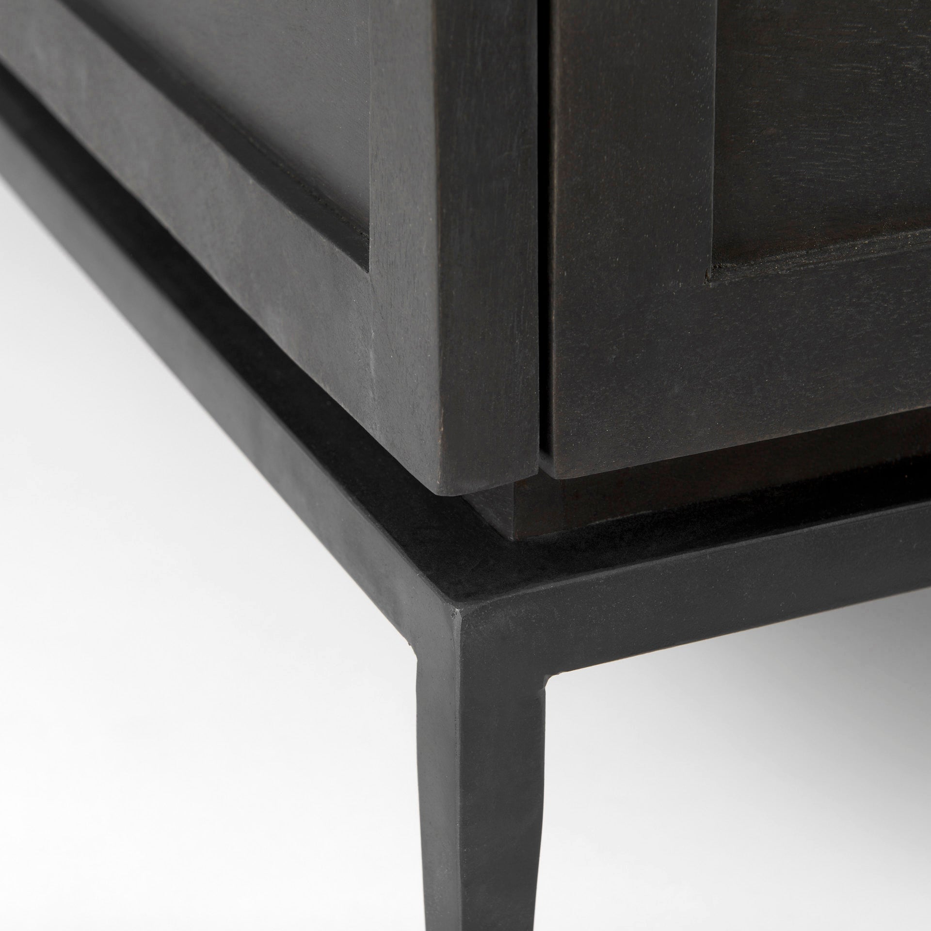 Divina Black - Brown Wood w/ White Marble Top and Black Metal Base Accent Cabinet - Central Designs