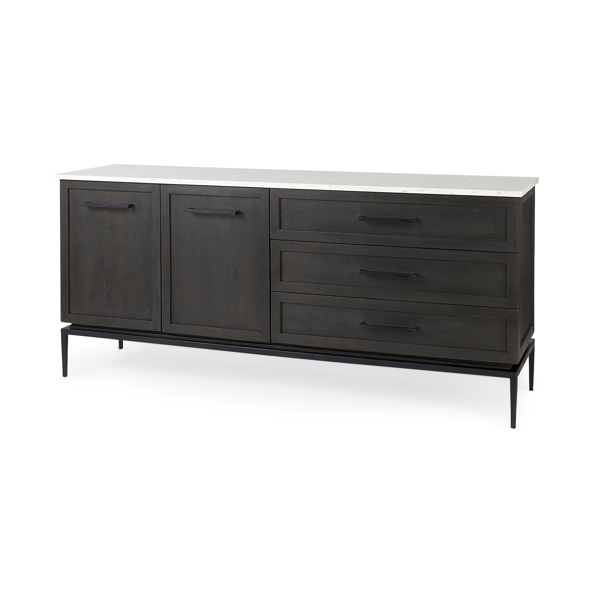 Divina Black - Brown Wood w/ White Marble Top and Black Metal Base Sideboard - Central Designs
