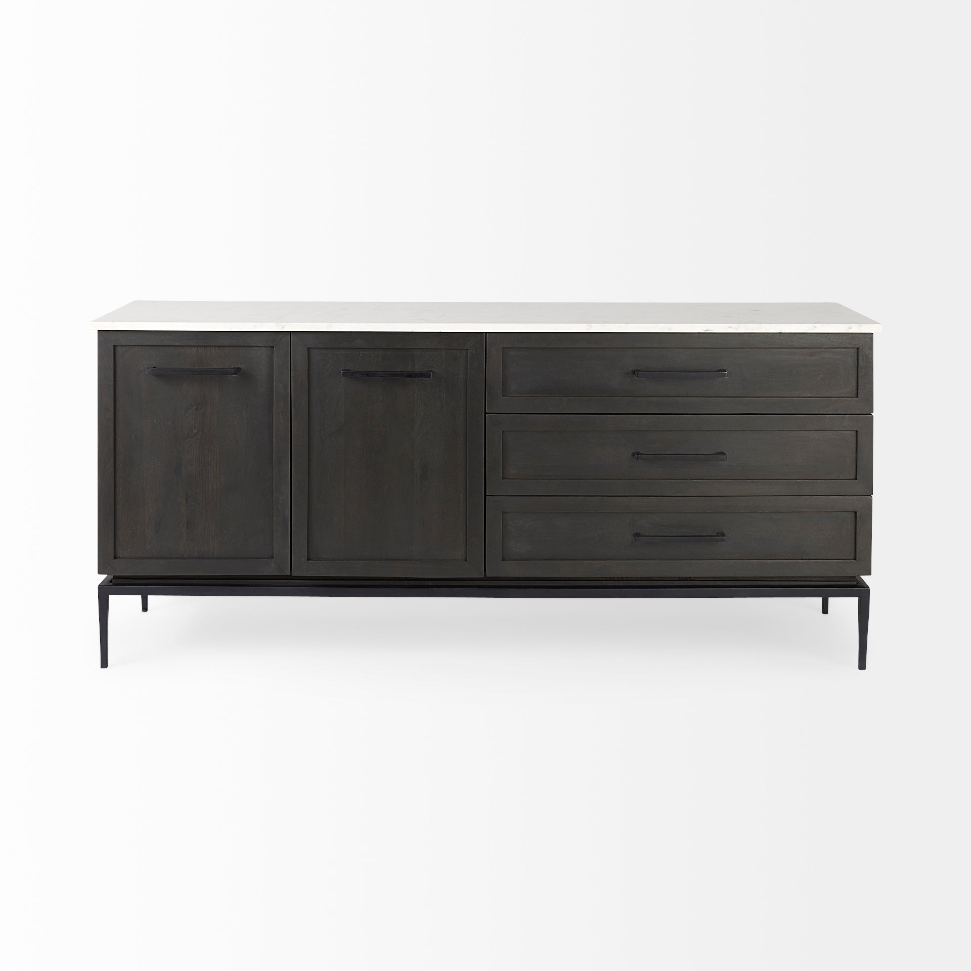 Divina Black - Brown Wood w/ White Marble Top and Black Metal Base Sideboard - Central Designs