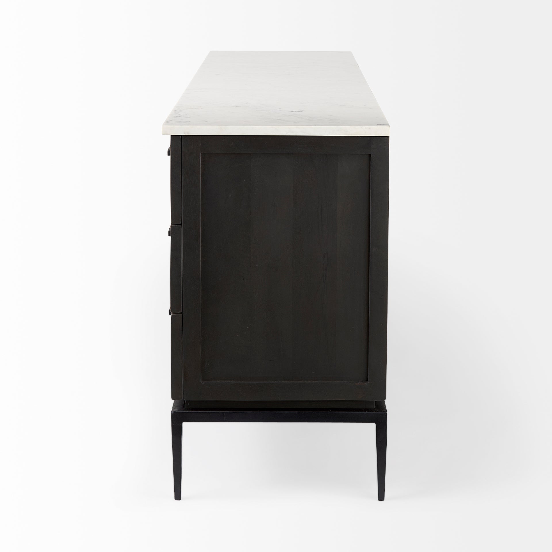 Divina Black - Brown Wood w/ White Marble Top and Black Metal Base Sideboard - Central Designs