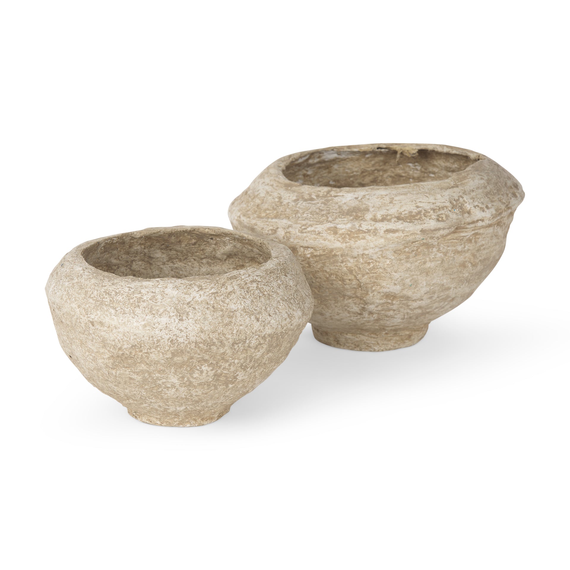 Sonu Set of 2 Beige Paper Mache Half - Pot Bowls - Central Designs