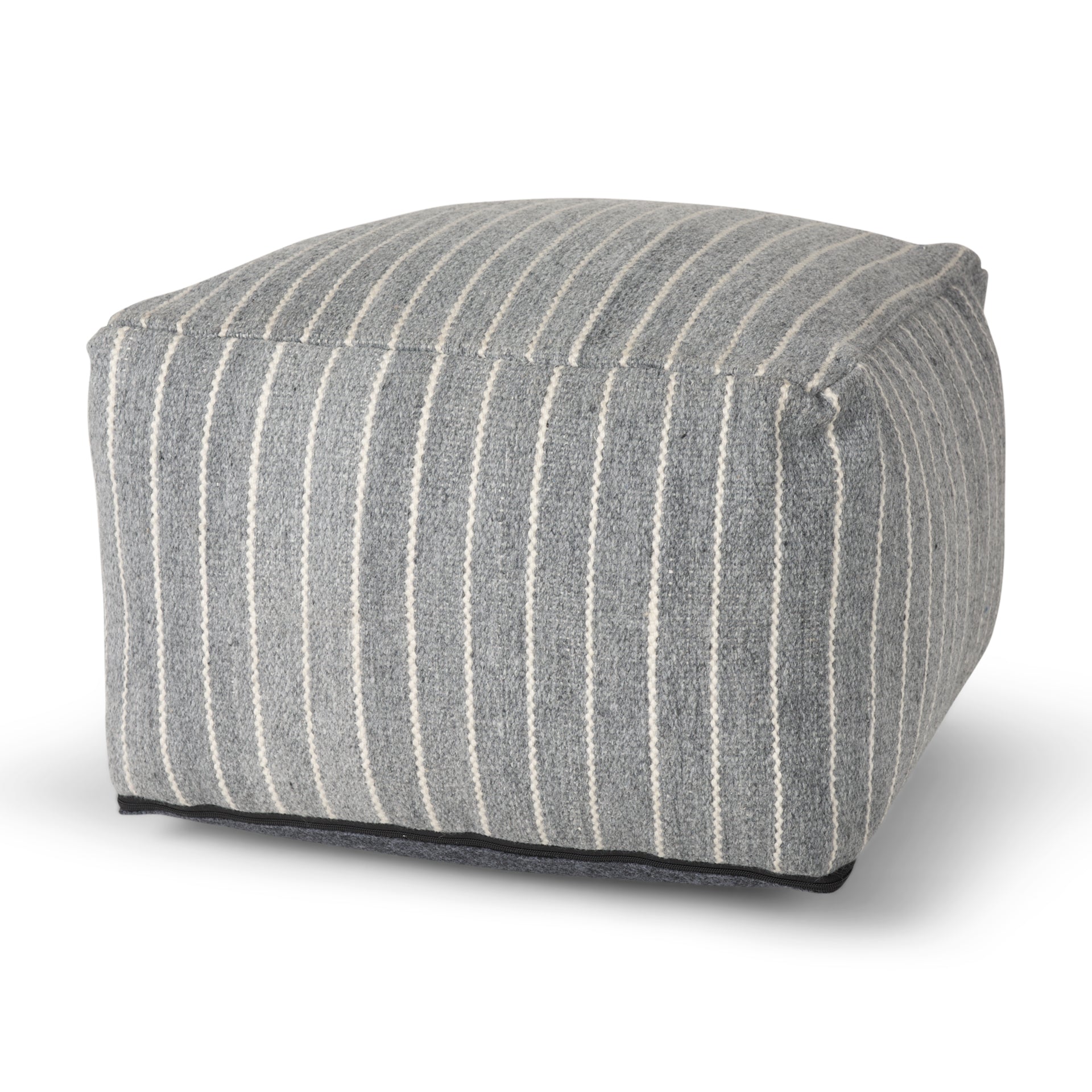 Kensie Large Blue Striped Pouf - Central Designs