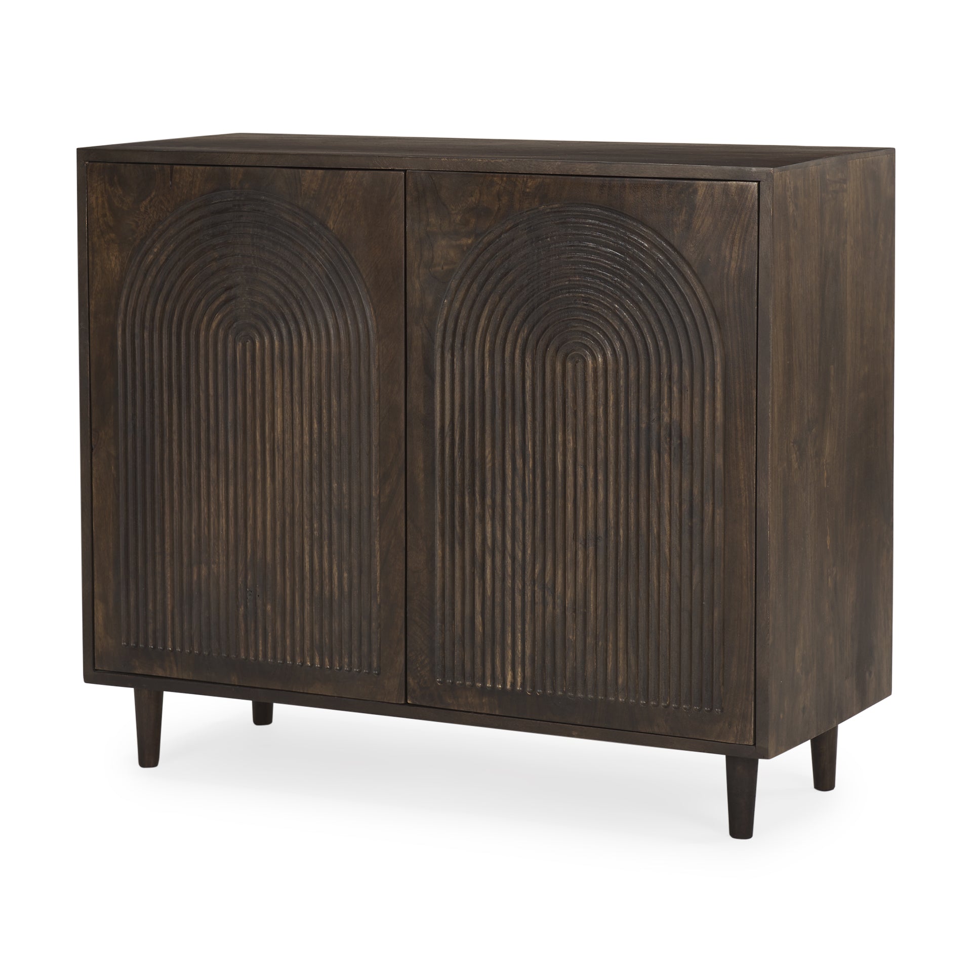 Tucker Dark Brown Wood w/ Carved Arch Pattern 2 Door Cabinet - Central Designs