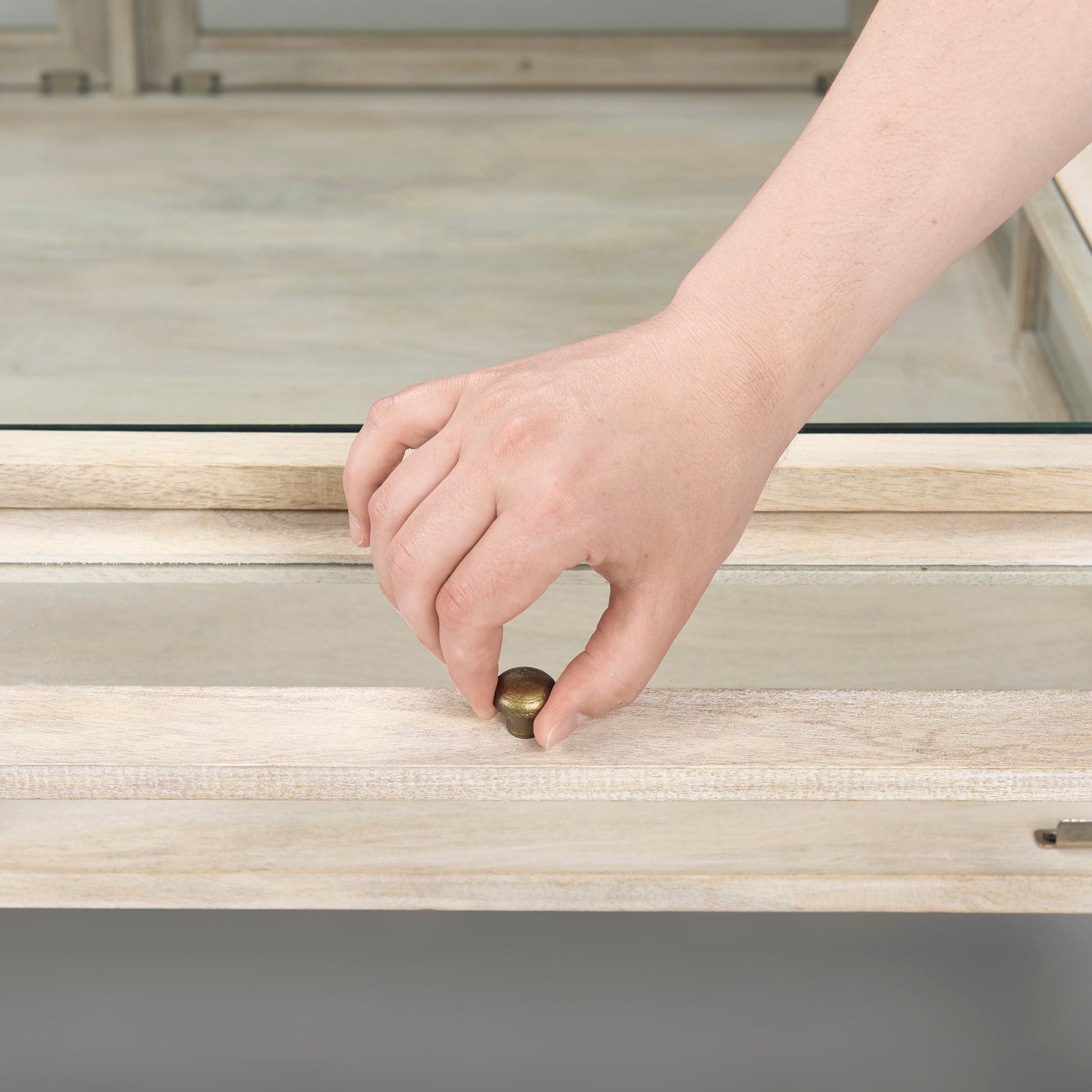 Arelius 42L x 42W x 15H White Wood W/ Gold Metal Base Square Display Coffee Table - Central Designs