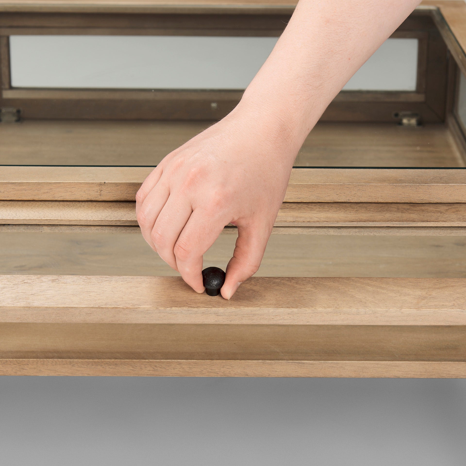 Arelius 42"L Rectangular Light Brown Wood w/ Black Metal Base Display Coffee Table - Central Designs