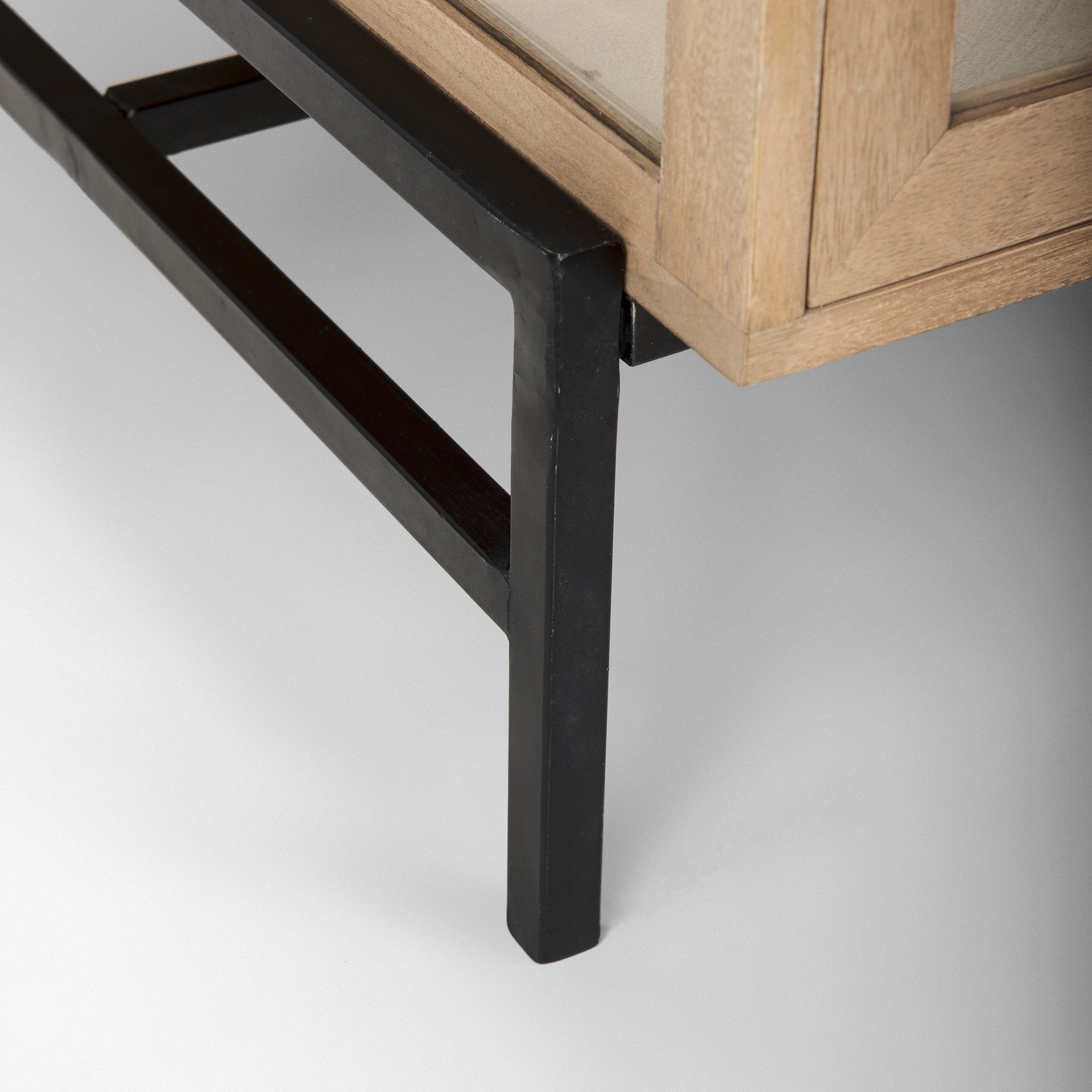 Arelius 42"L Rectangular Light Brown Wood w/ Black Metal Base Display Coffee Table - Central Designs