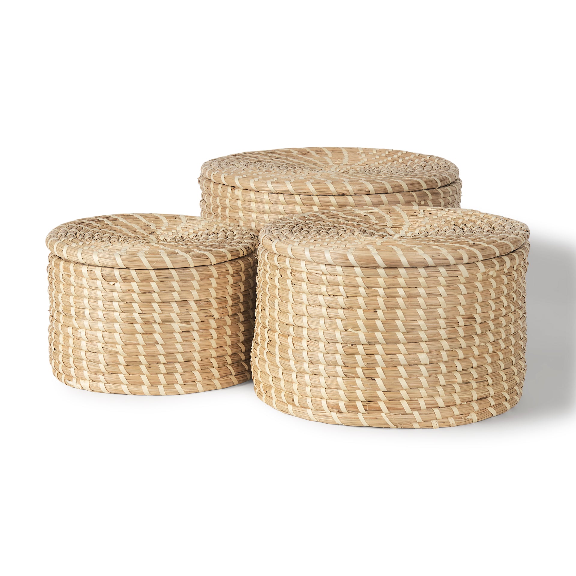 Kailini Set of 3 Nesting Seagrass & Palm Leaf Boxes with Lids - Central Designs