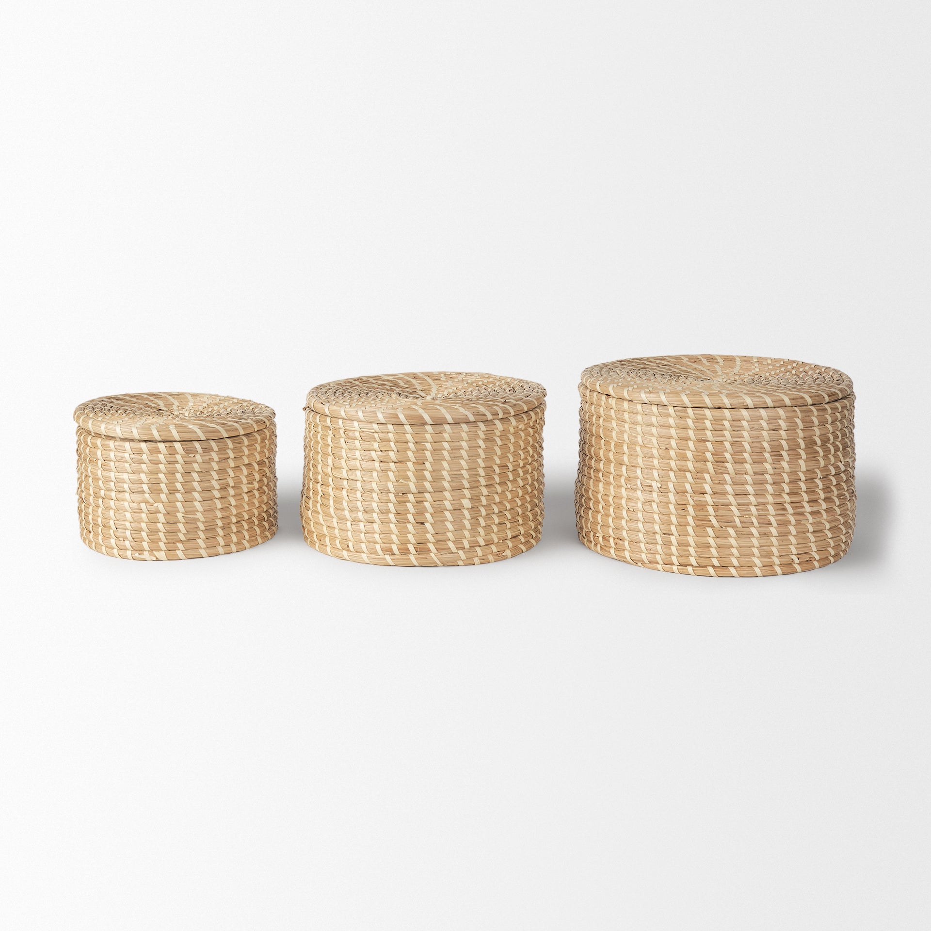 Kailini Set of 3 Nesting Seagrass & Palm Leaf Boxes with Lids - Central Designs
