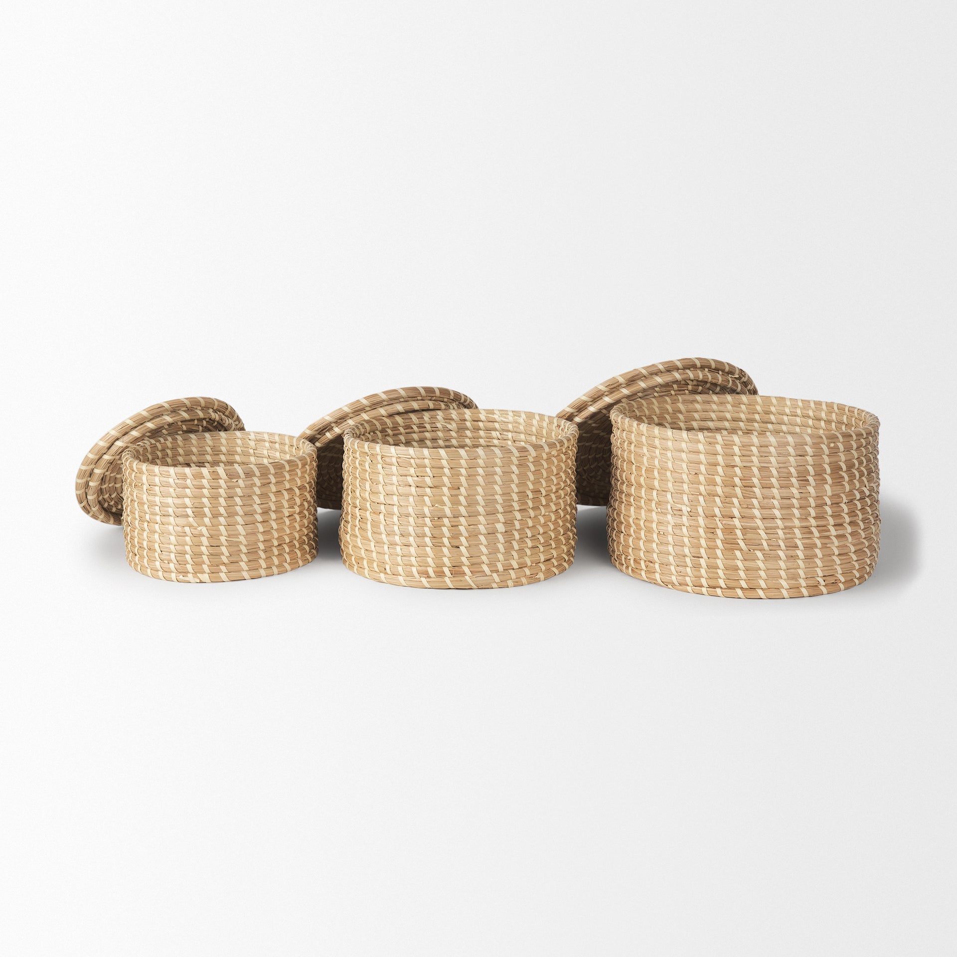 Kailini Set of 3 Nesting Seagrass & Palm Leaf Boxes with Lids - Central Designs