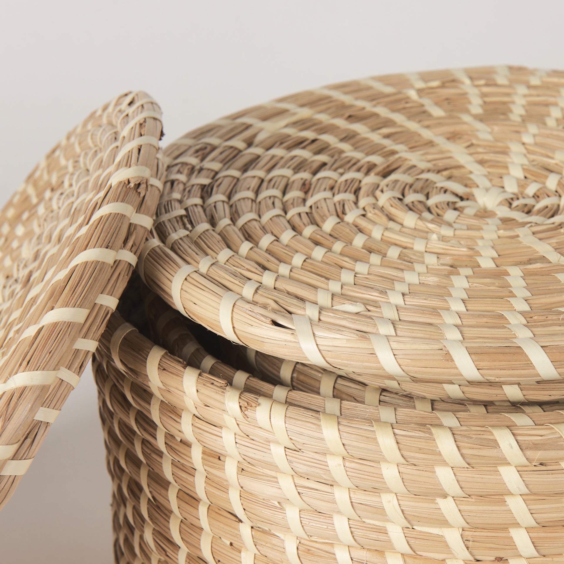 Kailini Set of 3 Nesting Seagrass & Palm Leaf Boxes with Lids - Central Designs