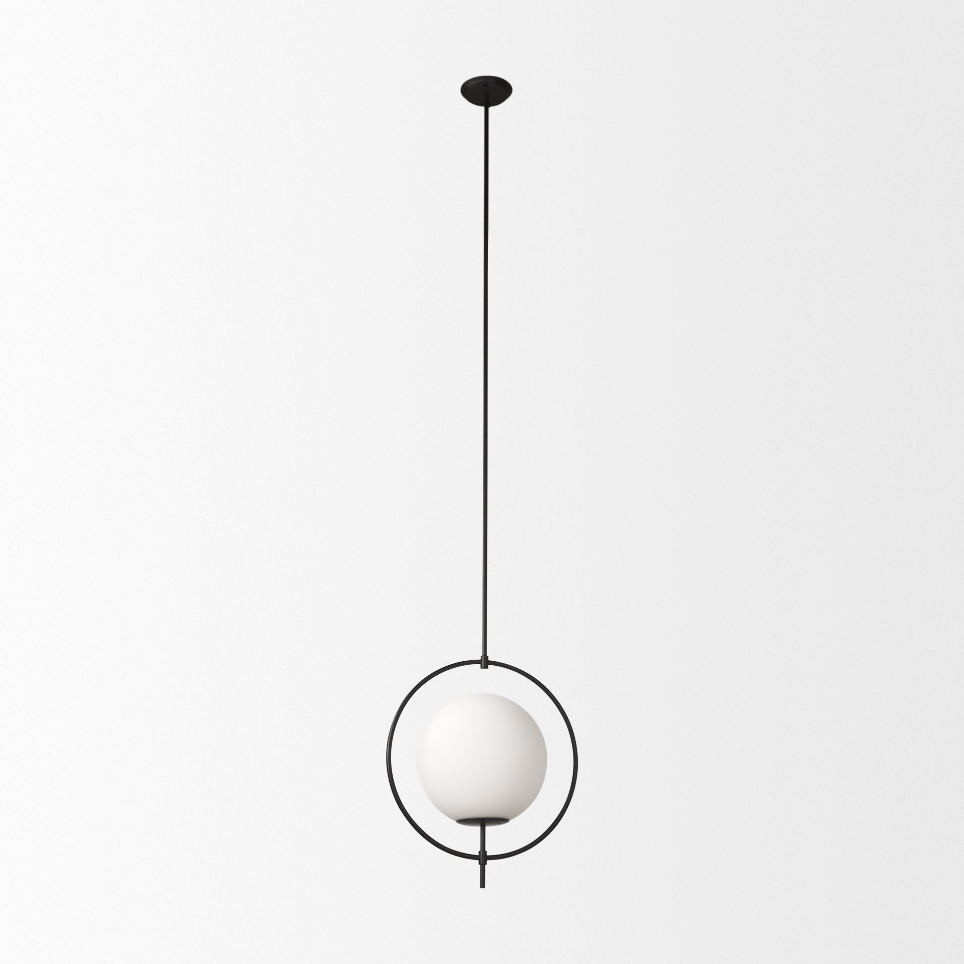 Farrah Frosted Glass Globe set in Matte Black Metal Pendant Ceiling Light - Central Designs