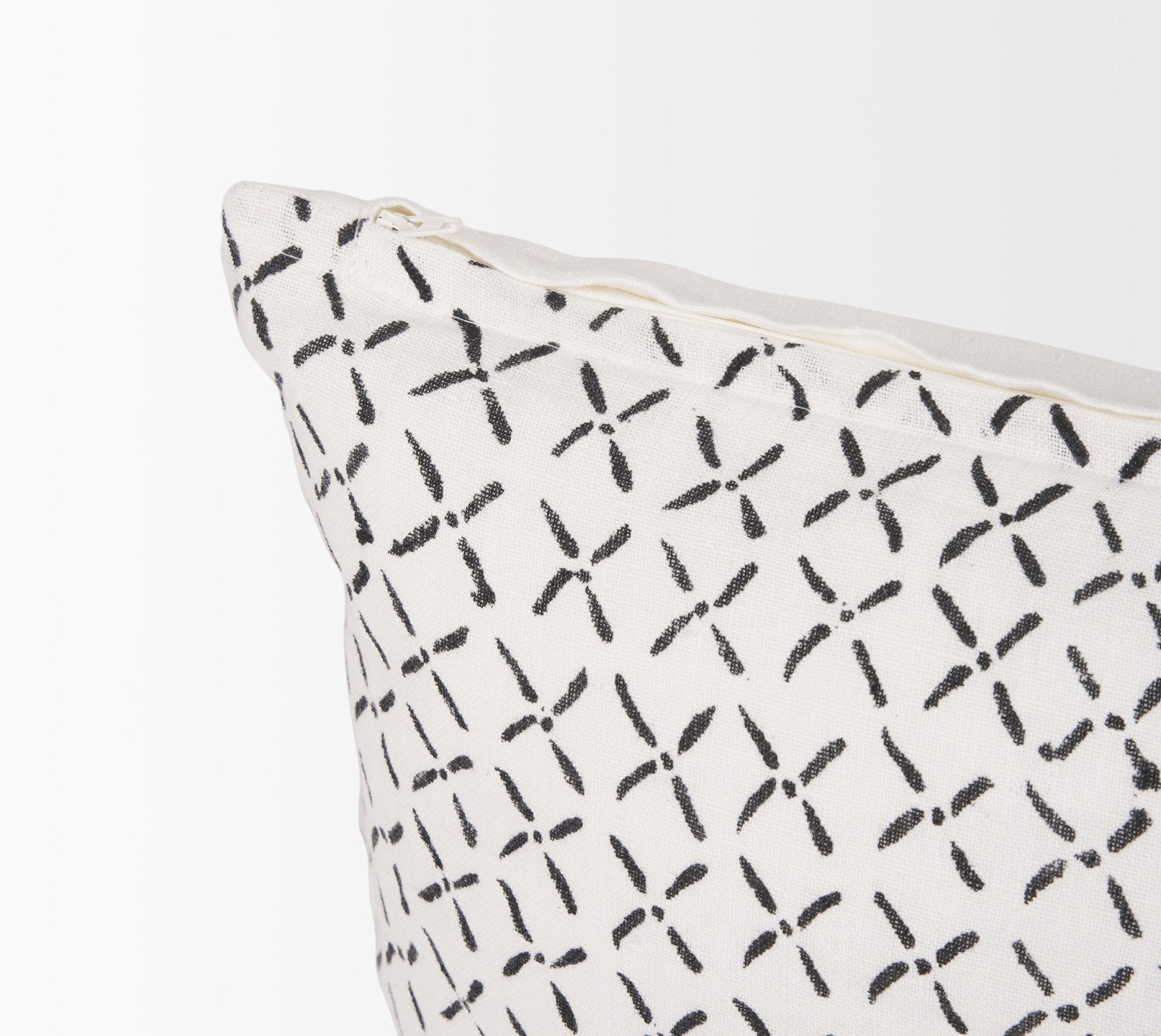 Jayden Cream w/ Black Print Linen Lumbar Decorative Pillow Cover - Central Designs