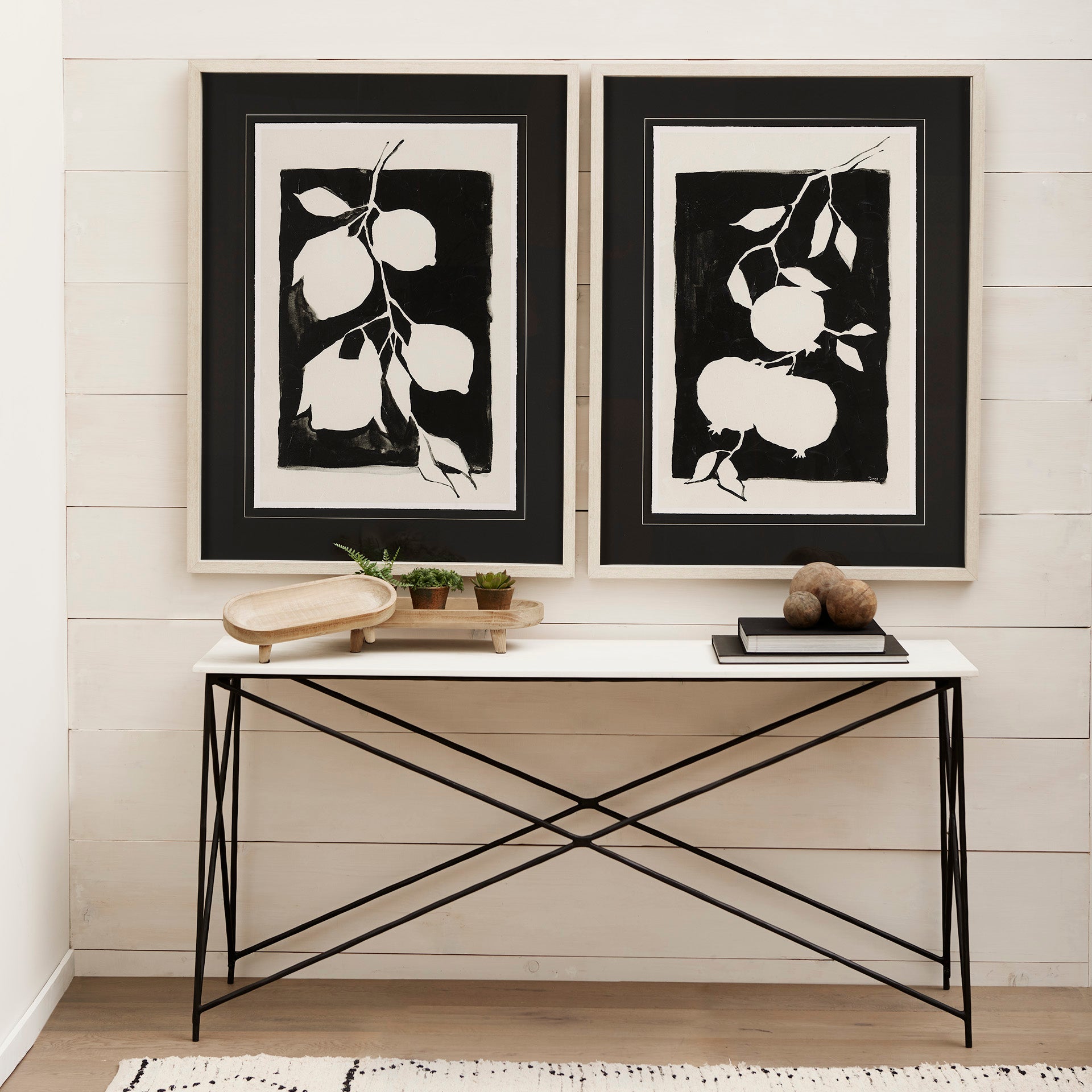 Carver Set of 2 Oblong White Washed Wood Footed Trays - Central Designs