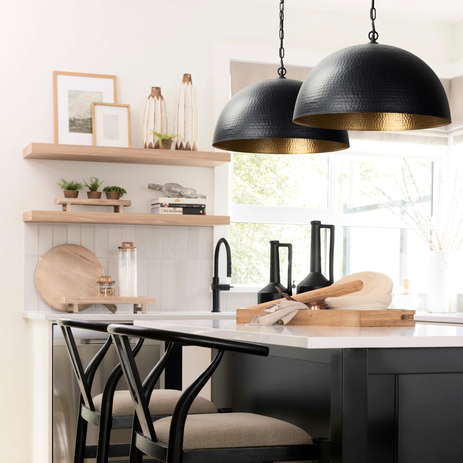 Karina 24" Round Matte Black Hammered Metal Dome Pendant Light - Central Designs