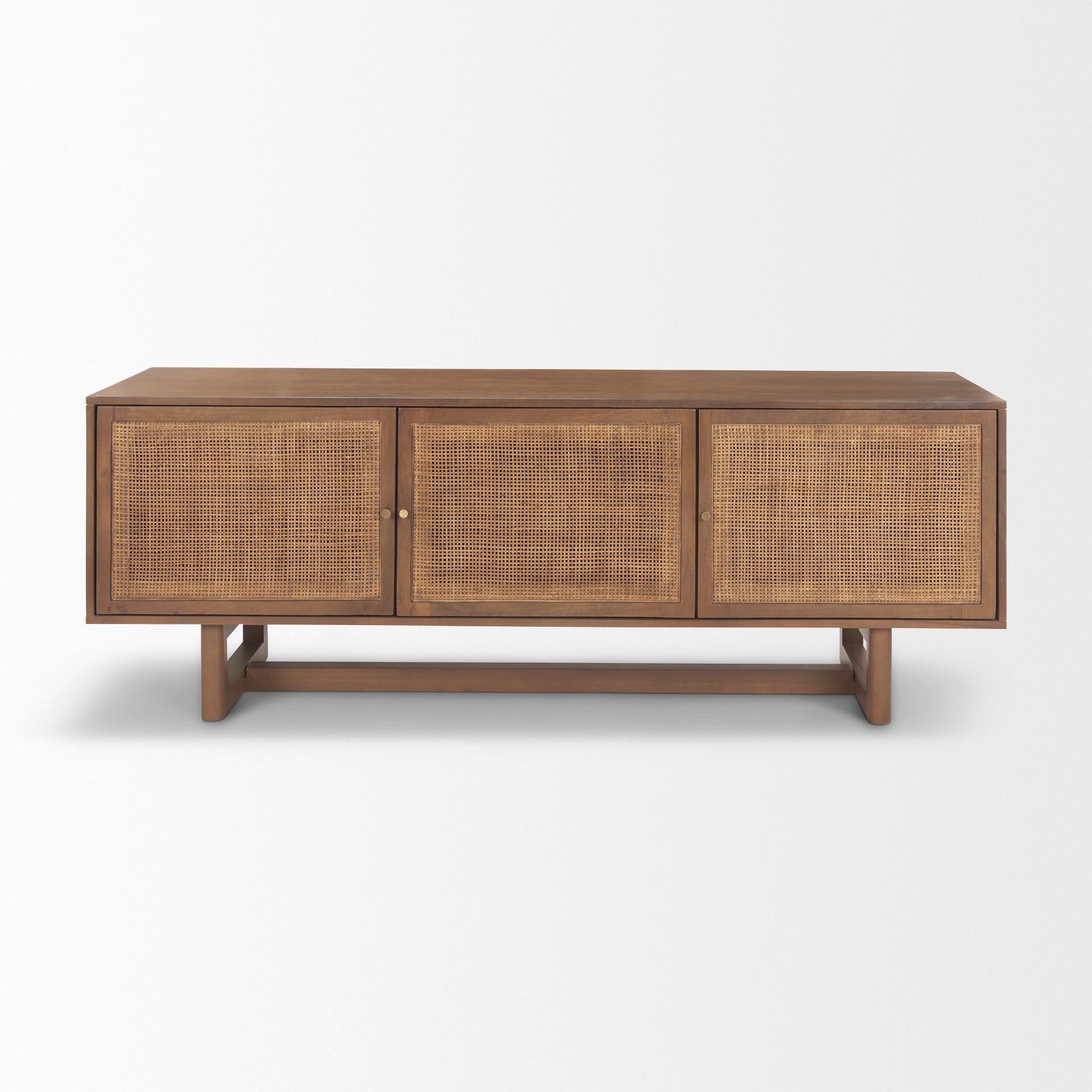 Grier 65.0L x 18.75W x 23.0H Medium Brown Solid Wood W/Cane Media Console - Central Designs