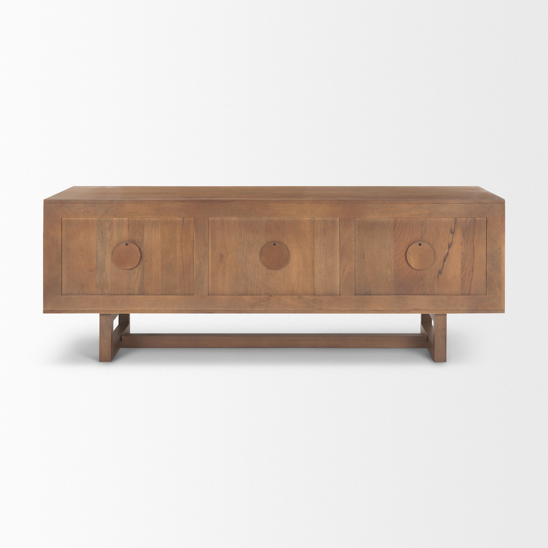 Grier 65.0L x 18.75W x 23.0H Medium Brown Solid Wood W/Cane Media Console - Central Designs
