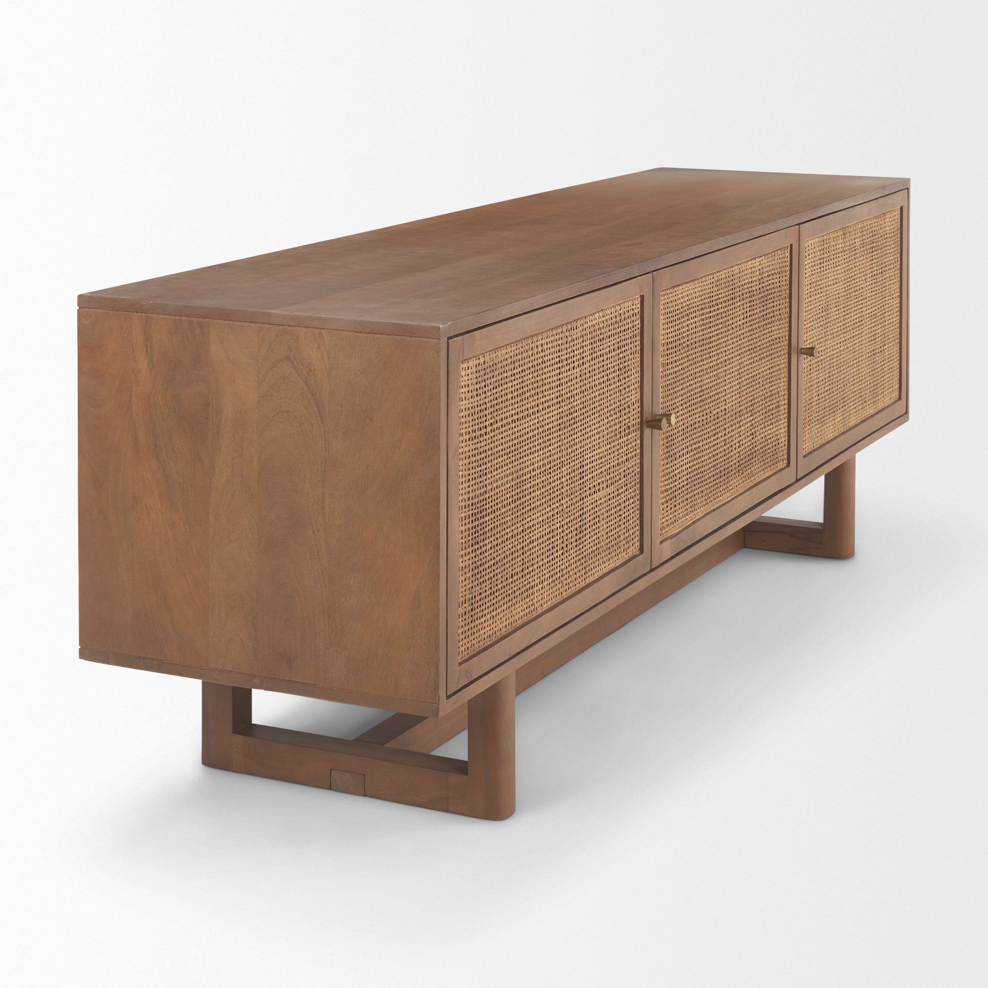 Grier 65.0L x 18.75W x 23.0H Medium Brown Solid Wood W/Cane Media Console - Central Designs