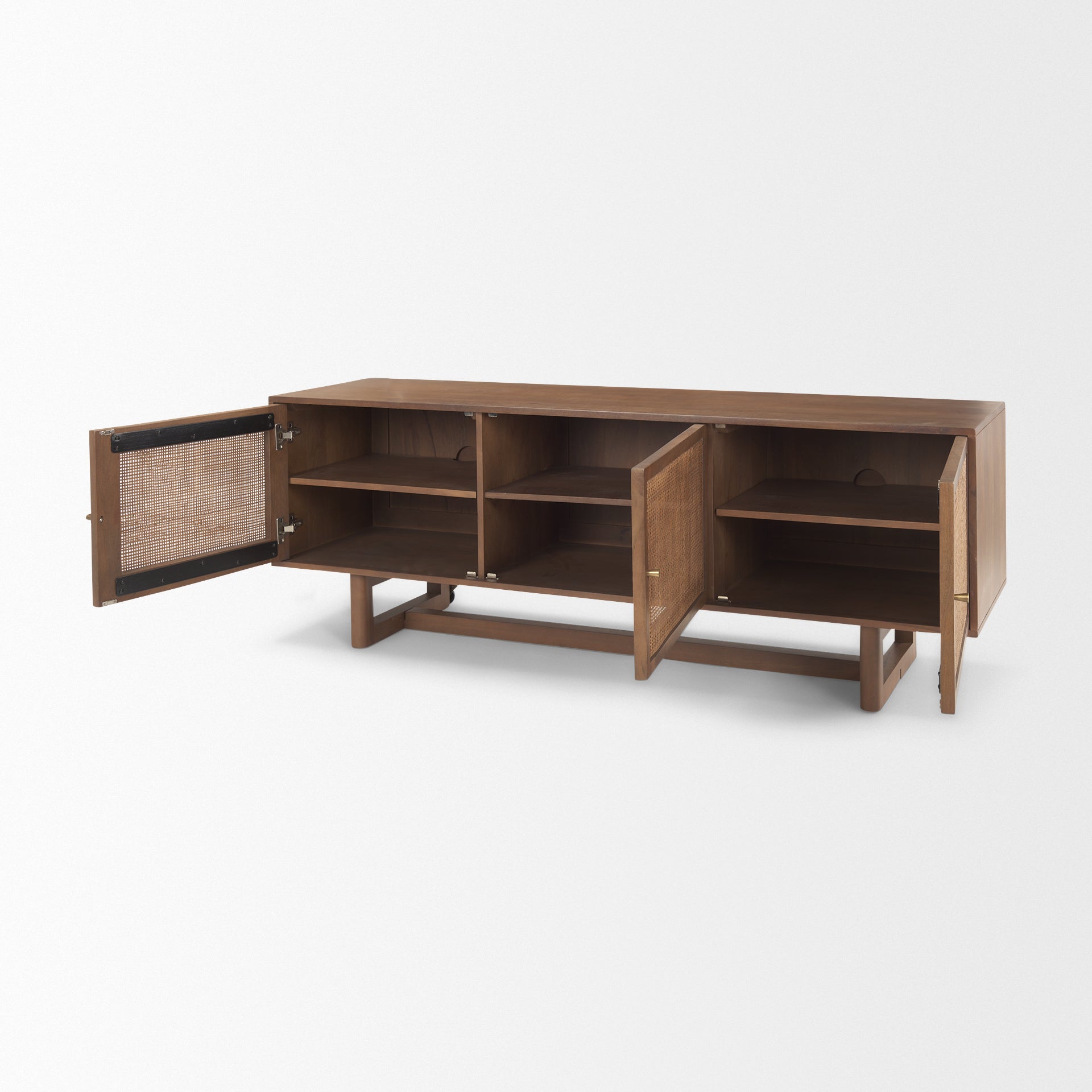 Grier 65.0L x 18.75W x 23.0H Medium Brown Solid Wood W/Cane Media Console - Central Designs