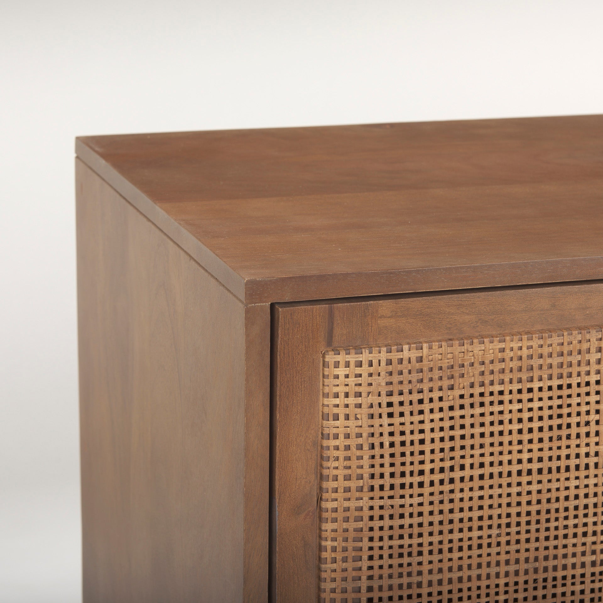 Grier 65.0L x 18.75W x 23.0H Medium Brown Solid Wood W/Cane Media Console - Central Designs