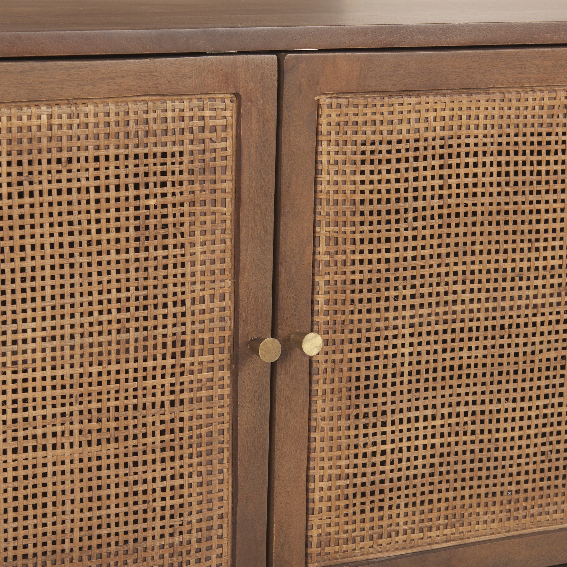 Grier 65.0L x 18.75W x 23.0H Medium Brown Solid Wood W/Cane Media Console - Central Designs