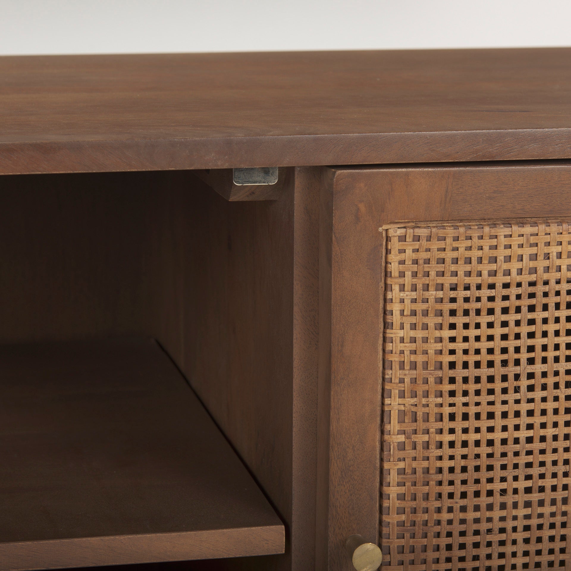 Grier 65.0L x 18.75W x 23.0H Medium Brown Solid Wood W/Cane Media Console - Central Designs