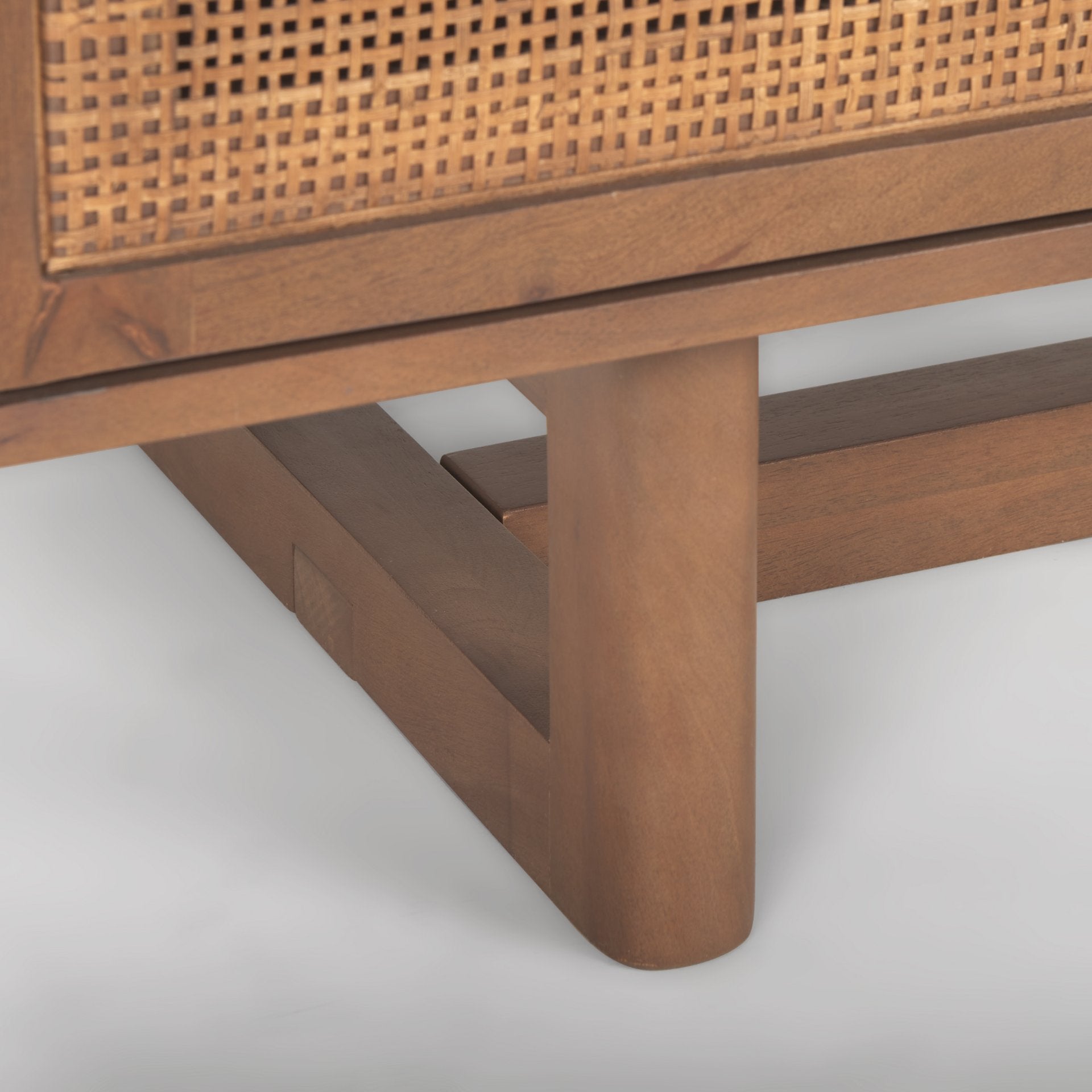 Grier 65.0L x 18.75W x 23.0H Medium Brown Solid Wood W/Cane Media Console - Central Designs