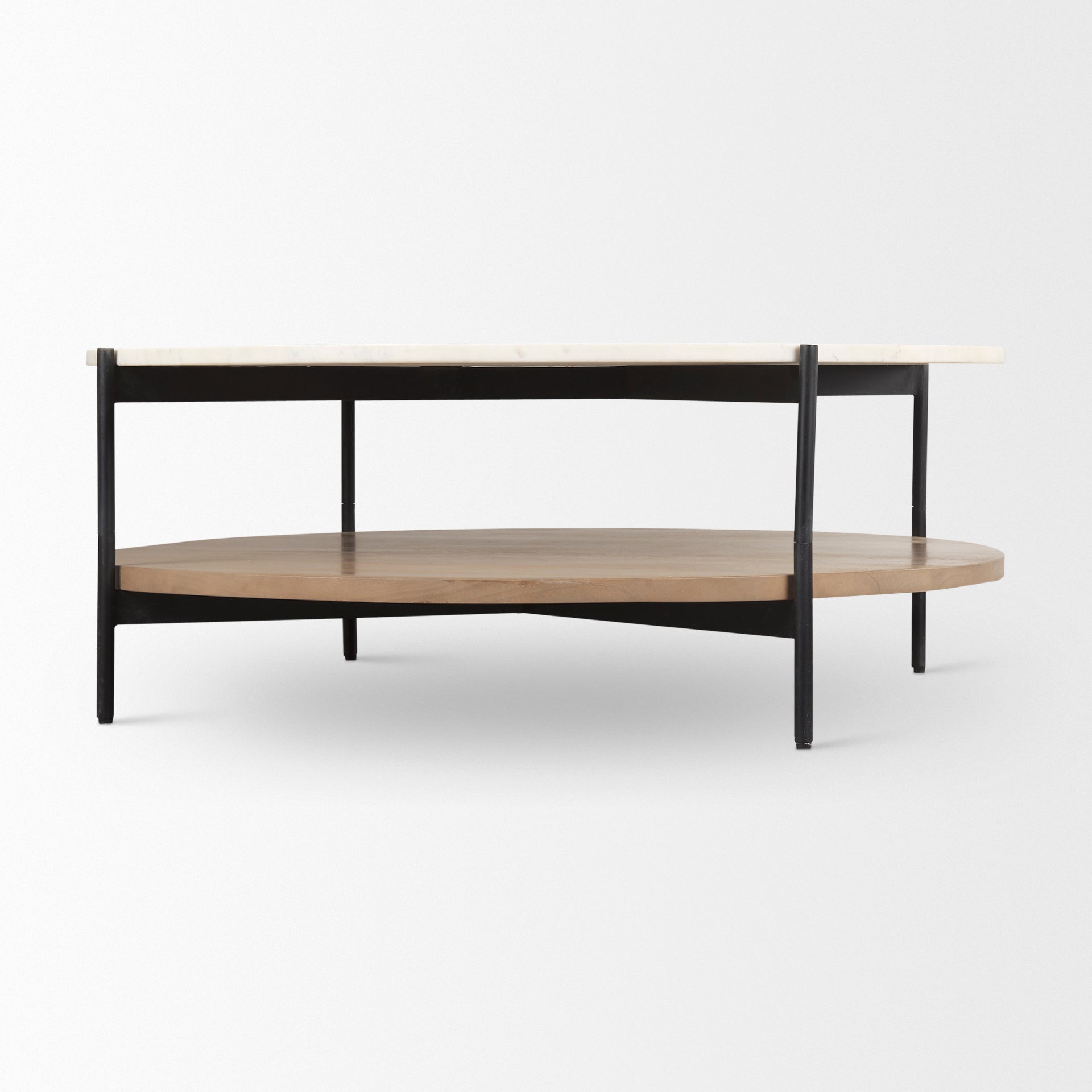 Larkin Marble Top w/ Brown Wood Shelf Round Coffee Table - Central Designs