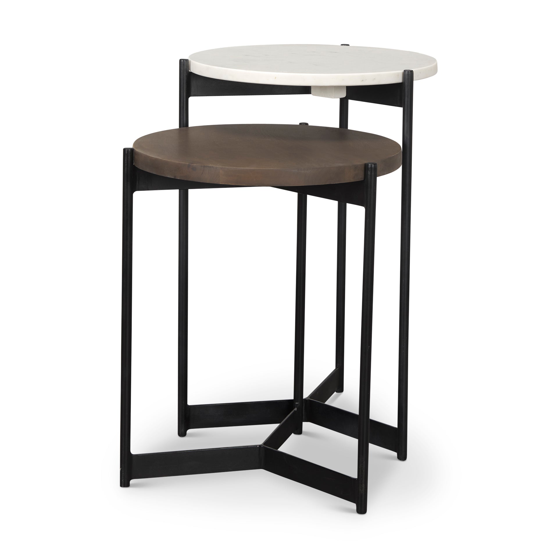 Larkin Marble & Dark Brown Wood Tabletop Nesting End/Side Tables - Central Designs