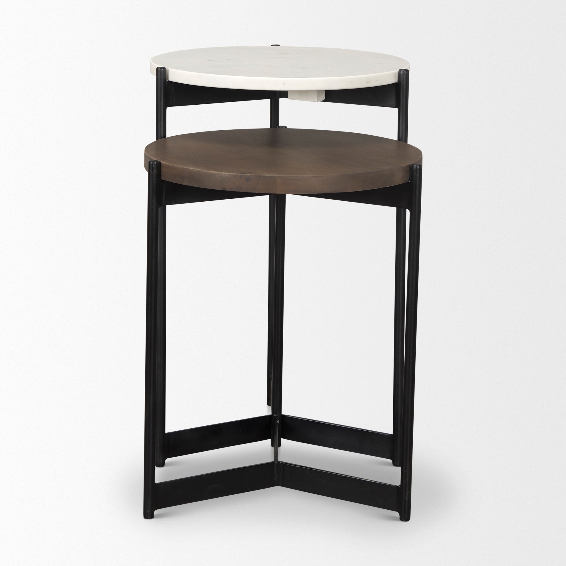 Larkin Marble & Dark Brown Wood Tabletop Nesting End/Side Tables - Central Designs