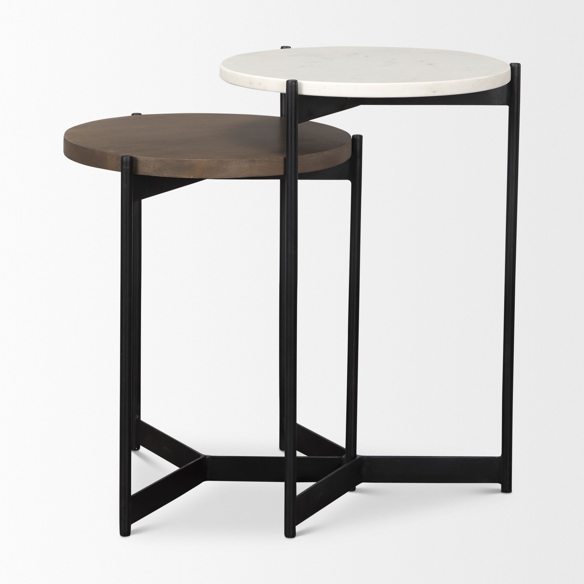 Larkin Marble & Dark Brown Wood Tabletop Nesting End/Side Tables - Central Designs