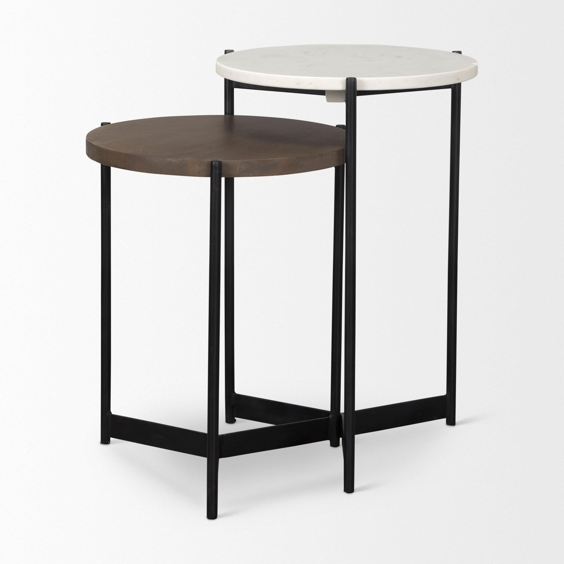 Larkin Marble & Dark Brown Wood Tabletop Nesting End/Side Tables - Central Designs