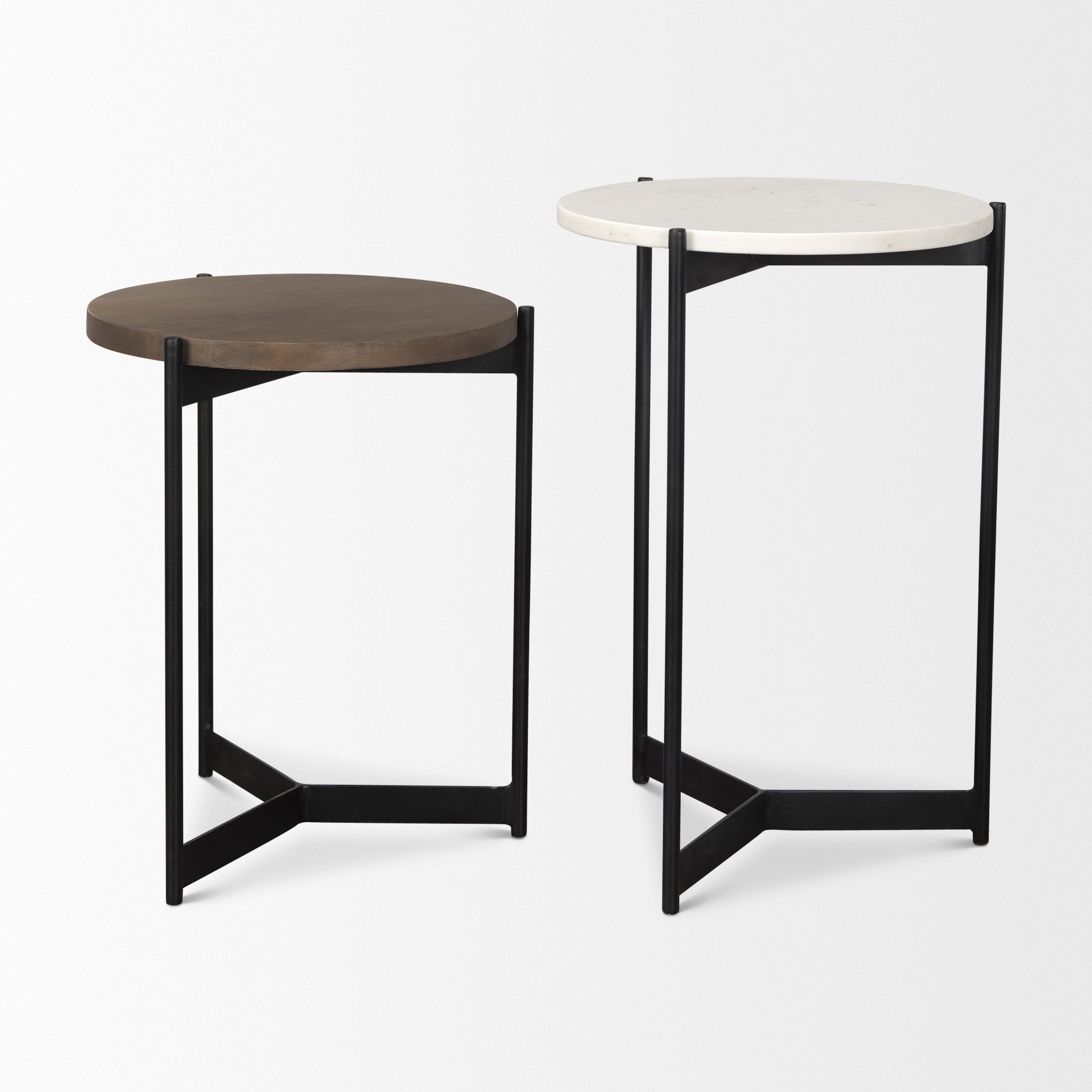 Larkin Marble & Dark Brown Wood Tabletop Nesting End/Side Tables - Central Designs