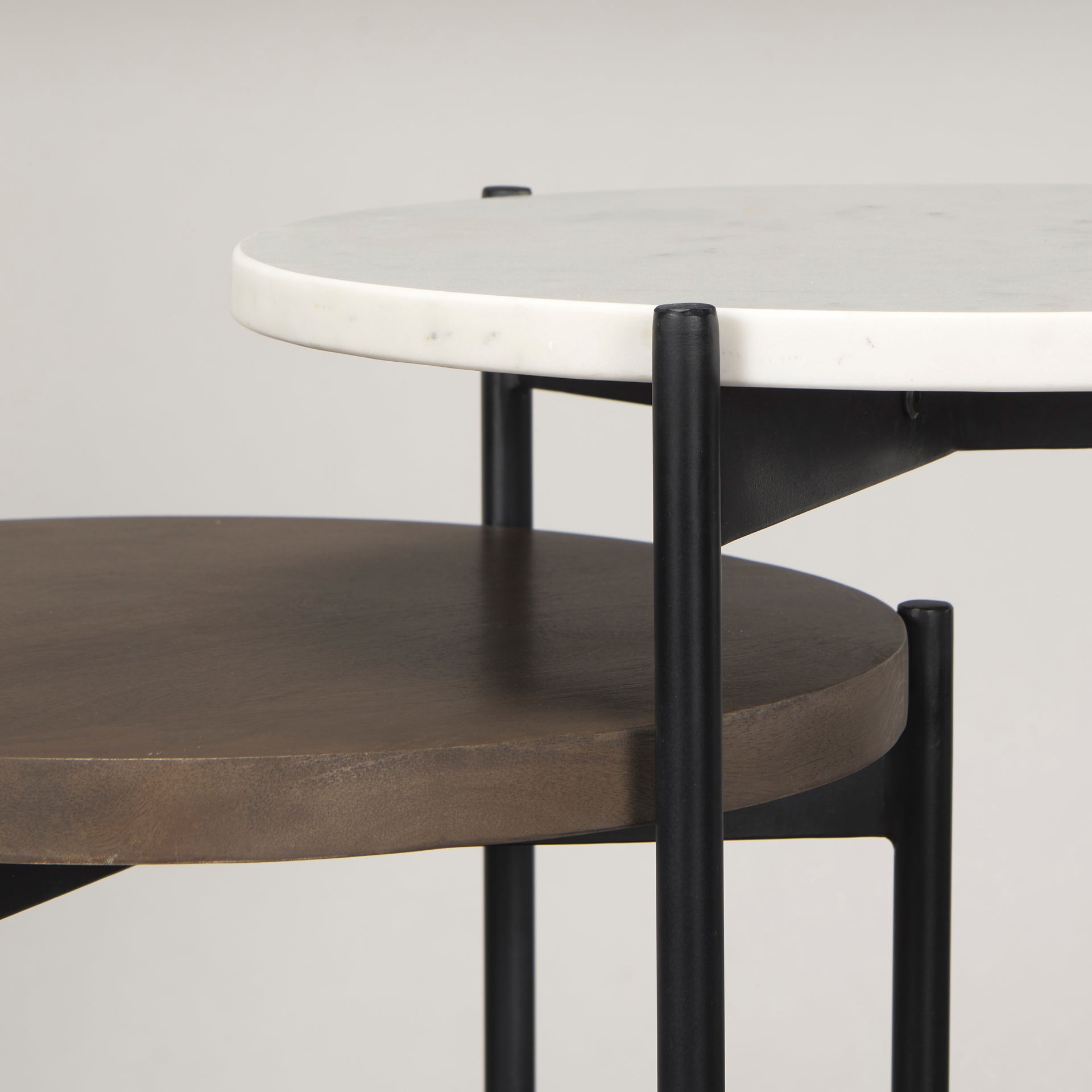 Larkin Marble & Dark Brown Wood Tabletop Nesting End/Side Tables - Central Designs