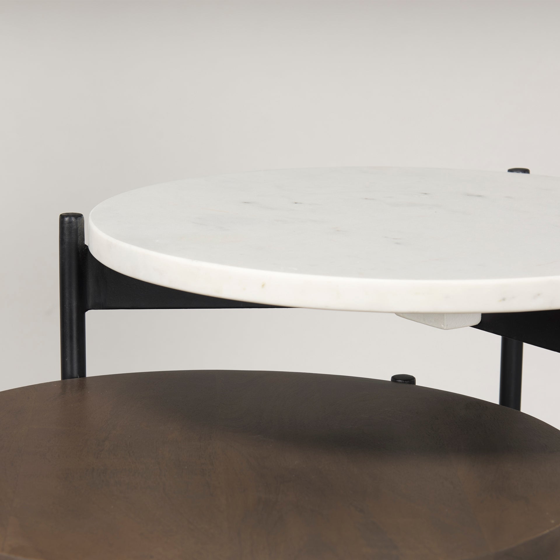 Larkin Marble & Dark Brown Wood Tabletop Nesting End/Side Tables - Central Designs