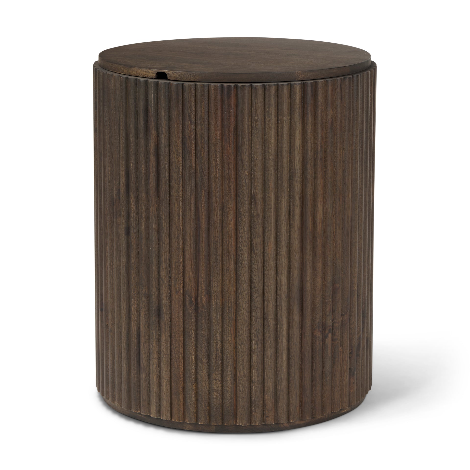 Terra 18L x 18W x 22H Dark Brown Wood Fluted Round Side Table - Central Designs