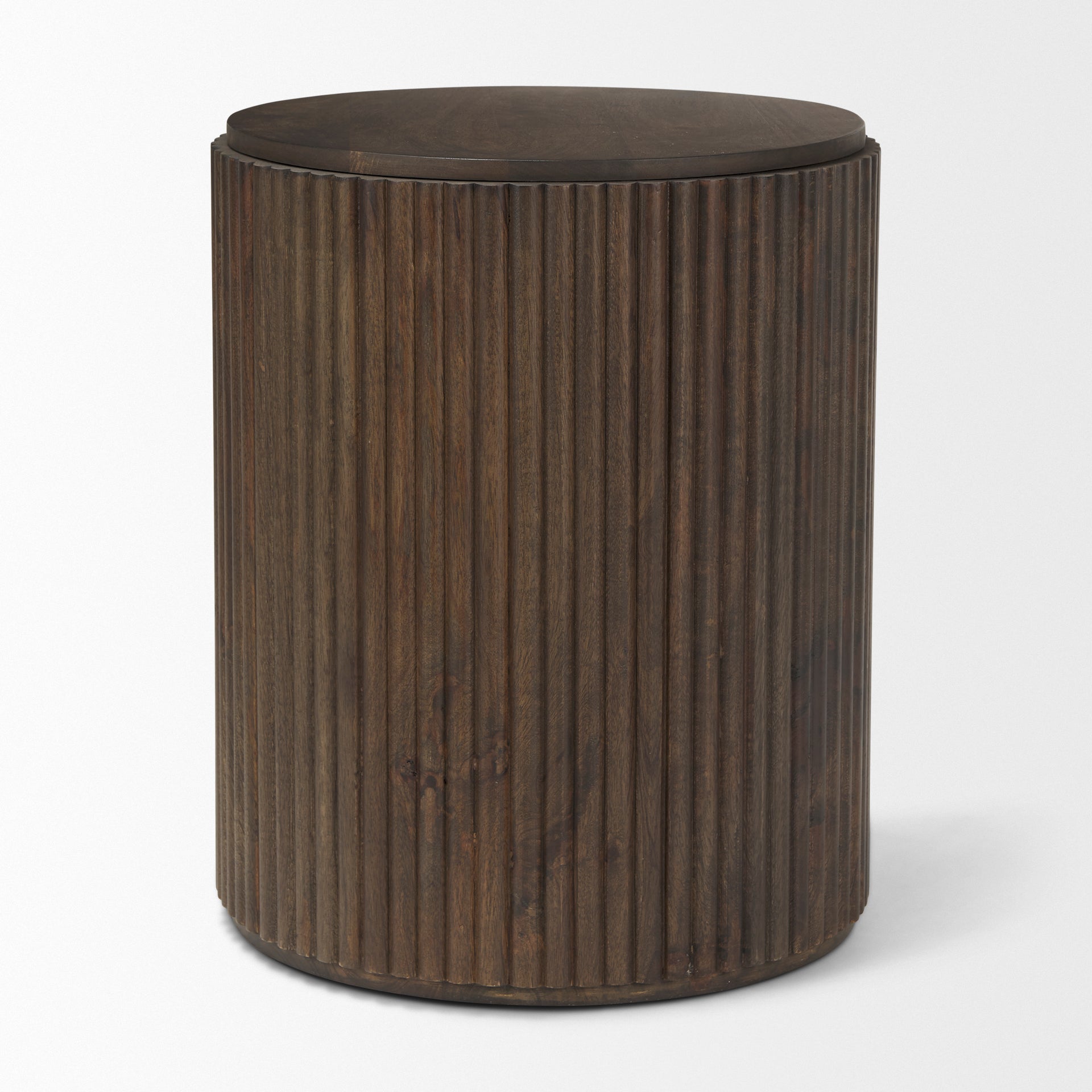 Terra 18L x 18W x 22H Dark Brown Wood Fluted Round Side Table - Central Designs