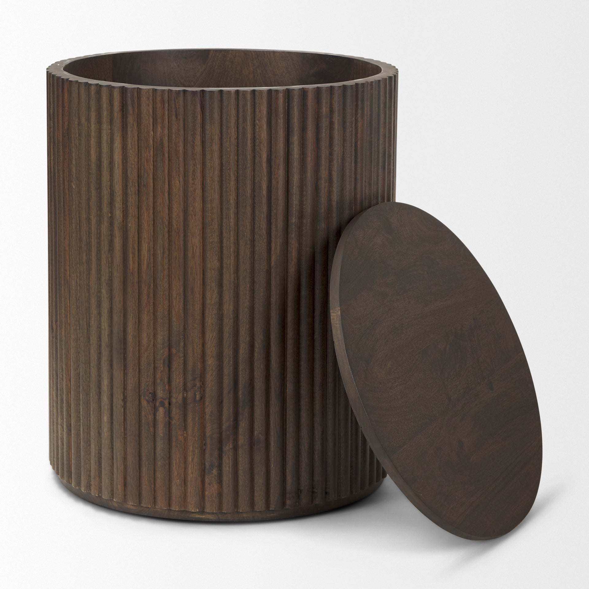Terra 18L x 18W x 22H Dark Brown Wood Fluted Round Side Table - Central Designs