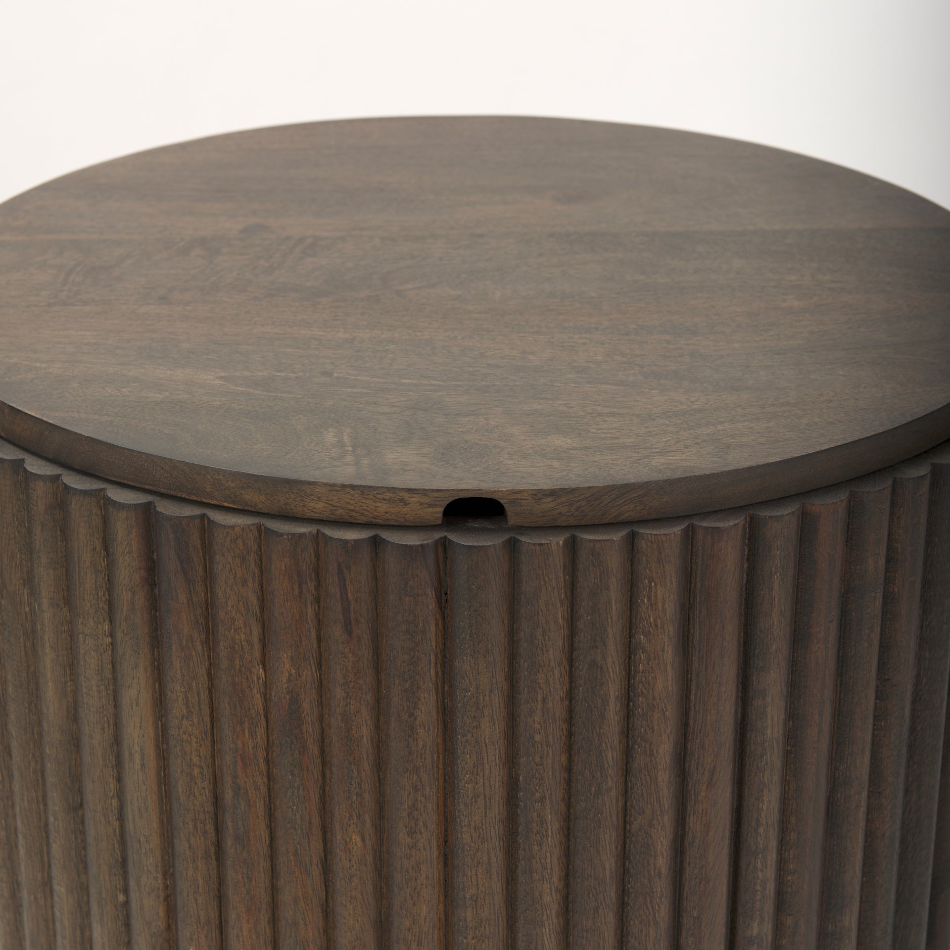 Terra 18L x 18W x 22H Dark Brown Wood Fluted Round Side Table - Central Designs