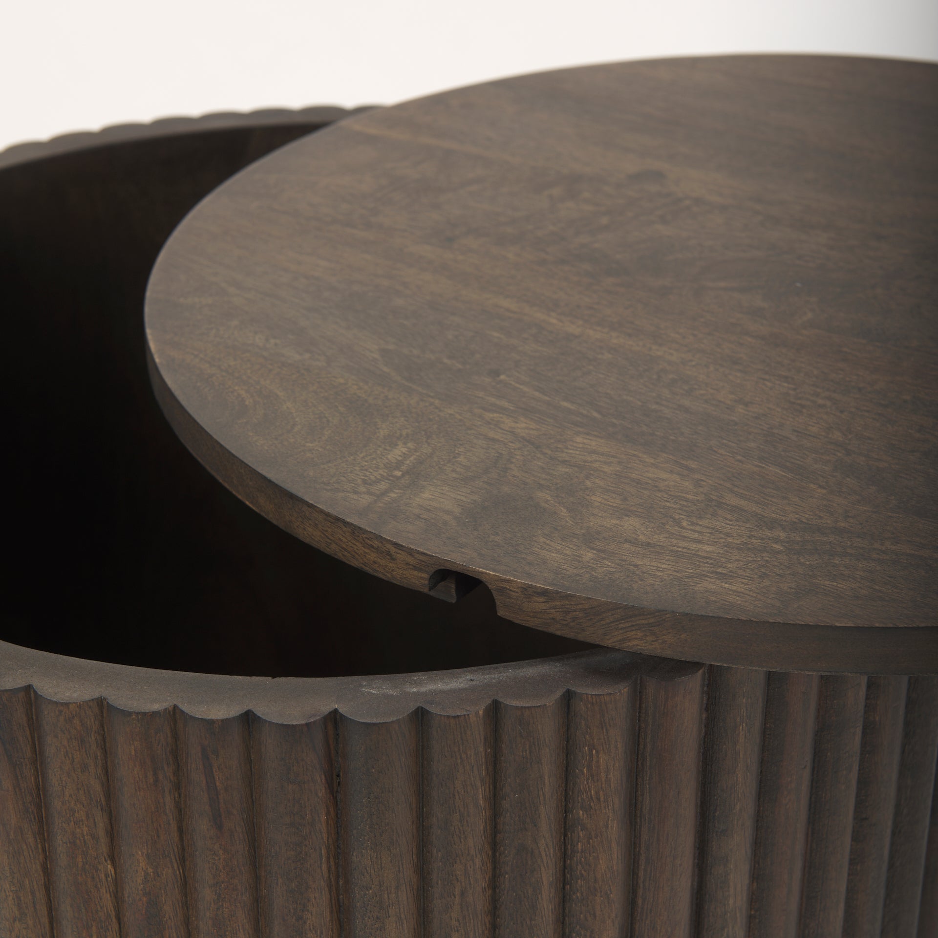 Terra 18L x 18W x 22H Dark Brown Wood Fluted Round Side Table - Central Designs