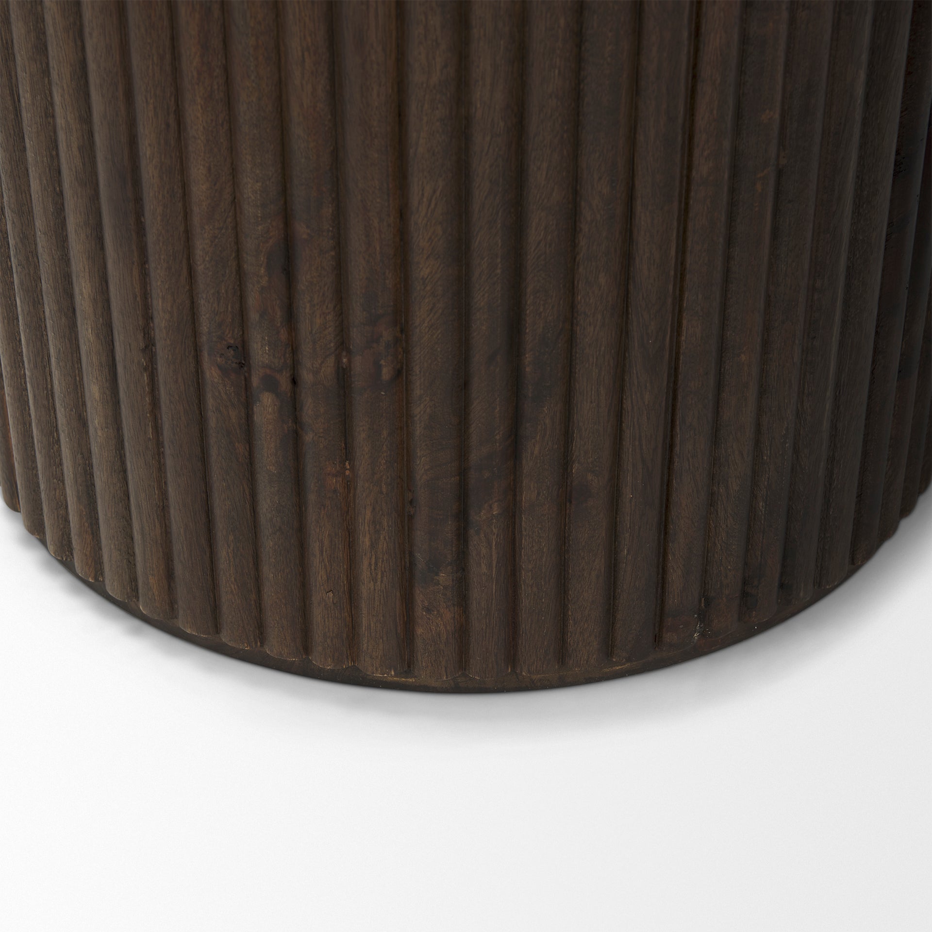 Terra 18L x 18W x 22H Dark Brown Wood Fluted Round Side Table - Central Designs
