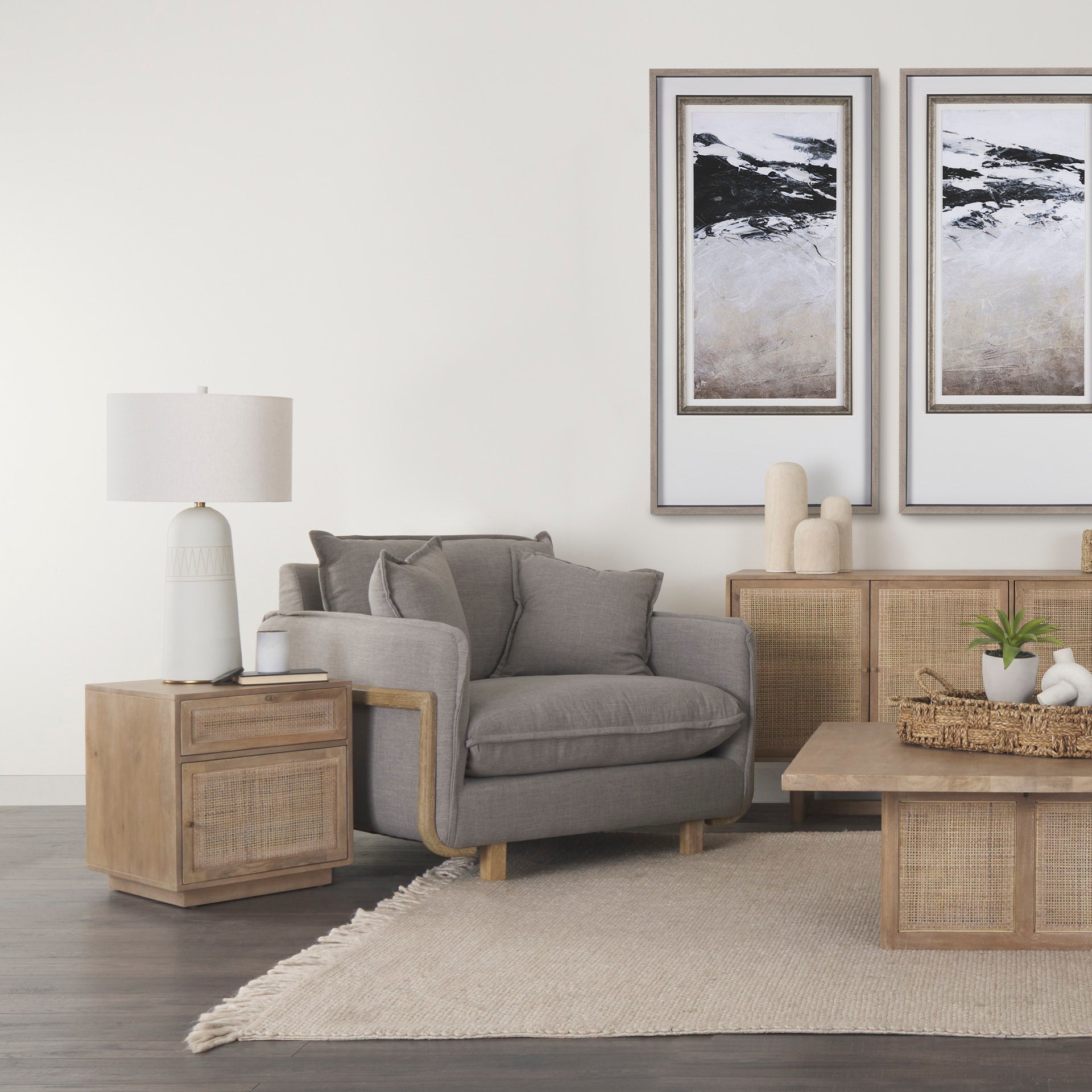 Javier 18.0L x 18.0W x 30.75H Light Base W/Cream Shade Table Lamp - Central Designs