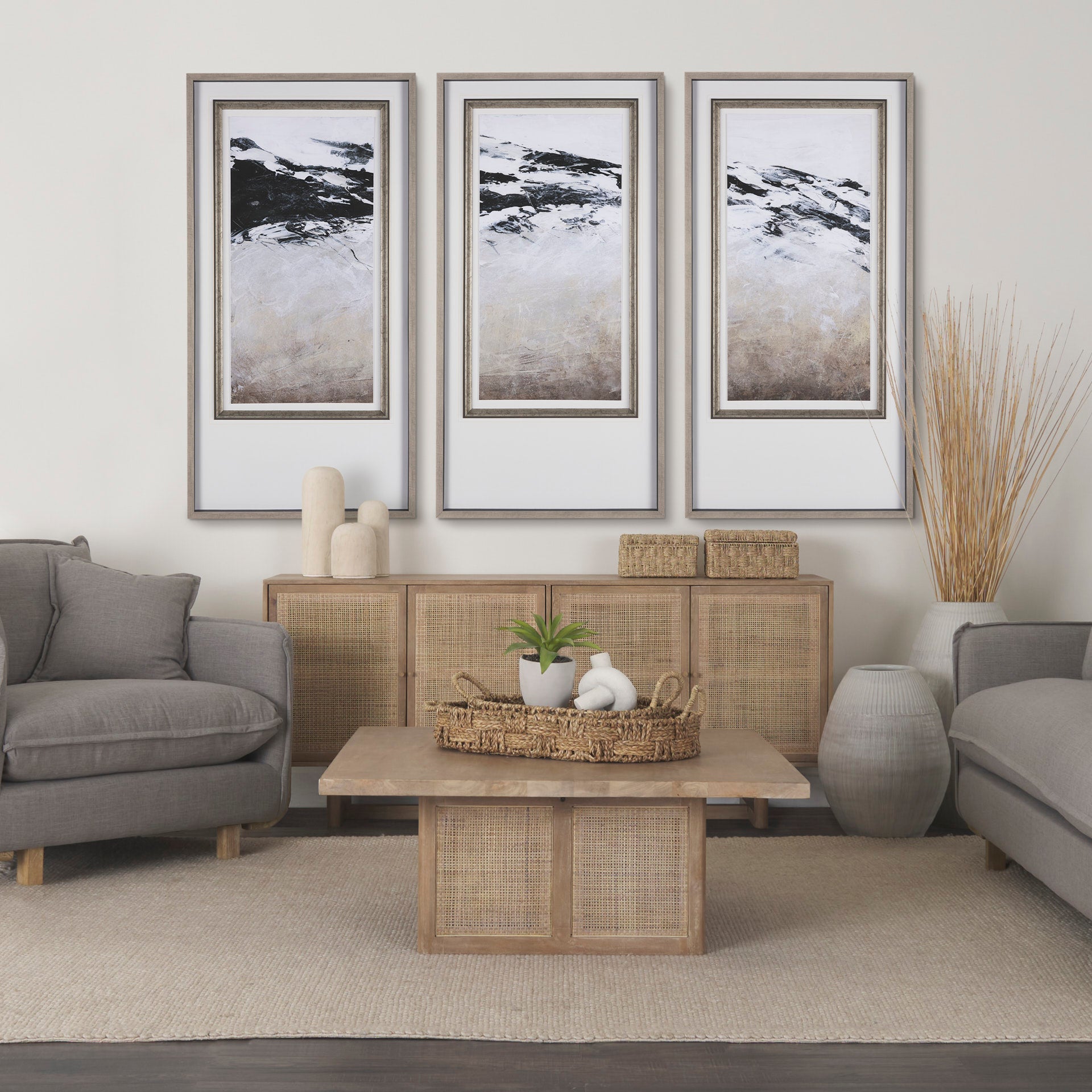 Grier 72.0L x 18.75W x 31.5H Light Brown Solid Wood W/Cane Sideboard - Central Designs