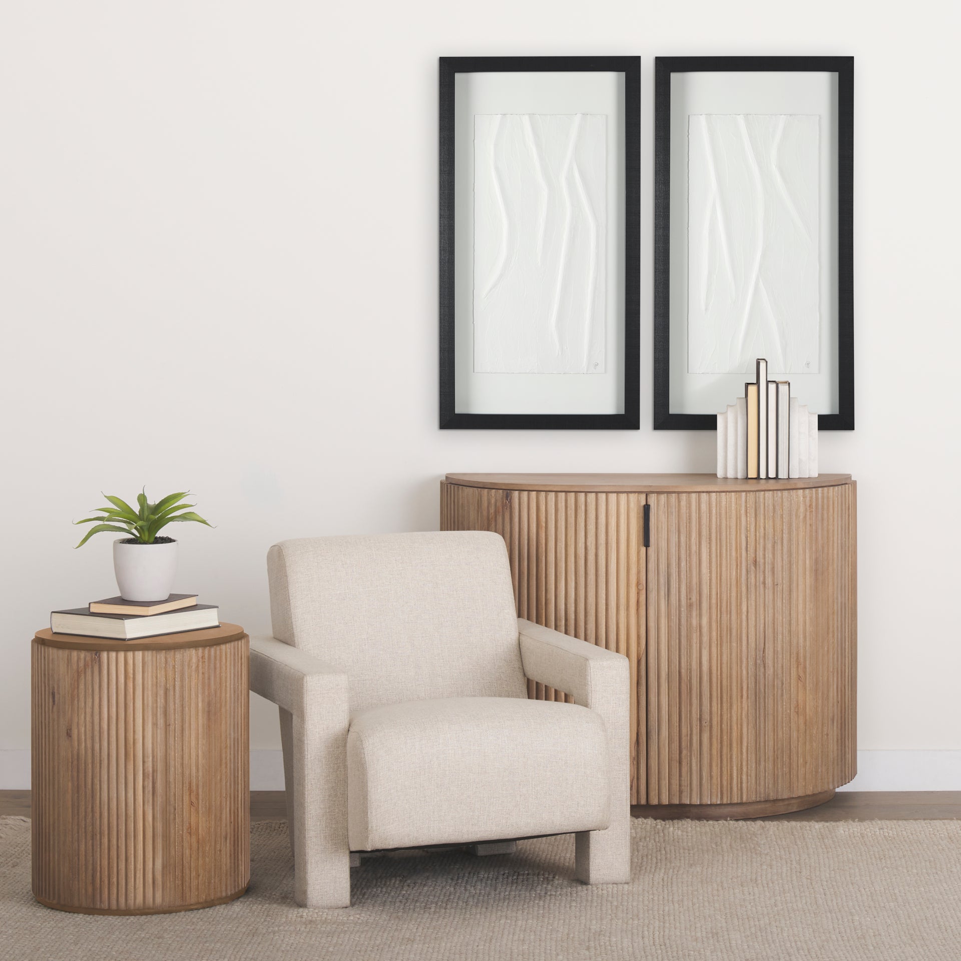 Terra 18L x 18W x 22H Light Brown Wood Fluted Round Side Table - Central Designs